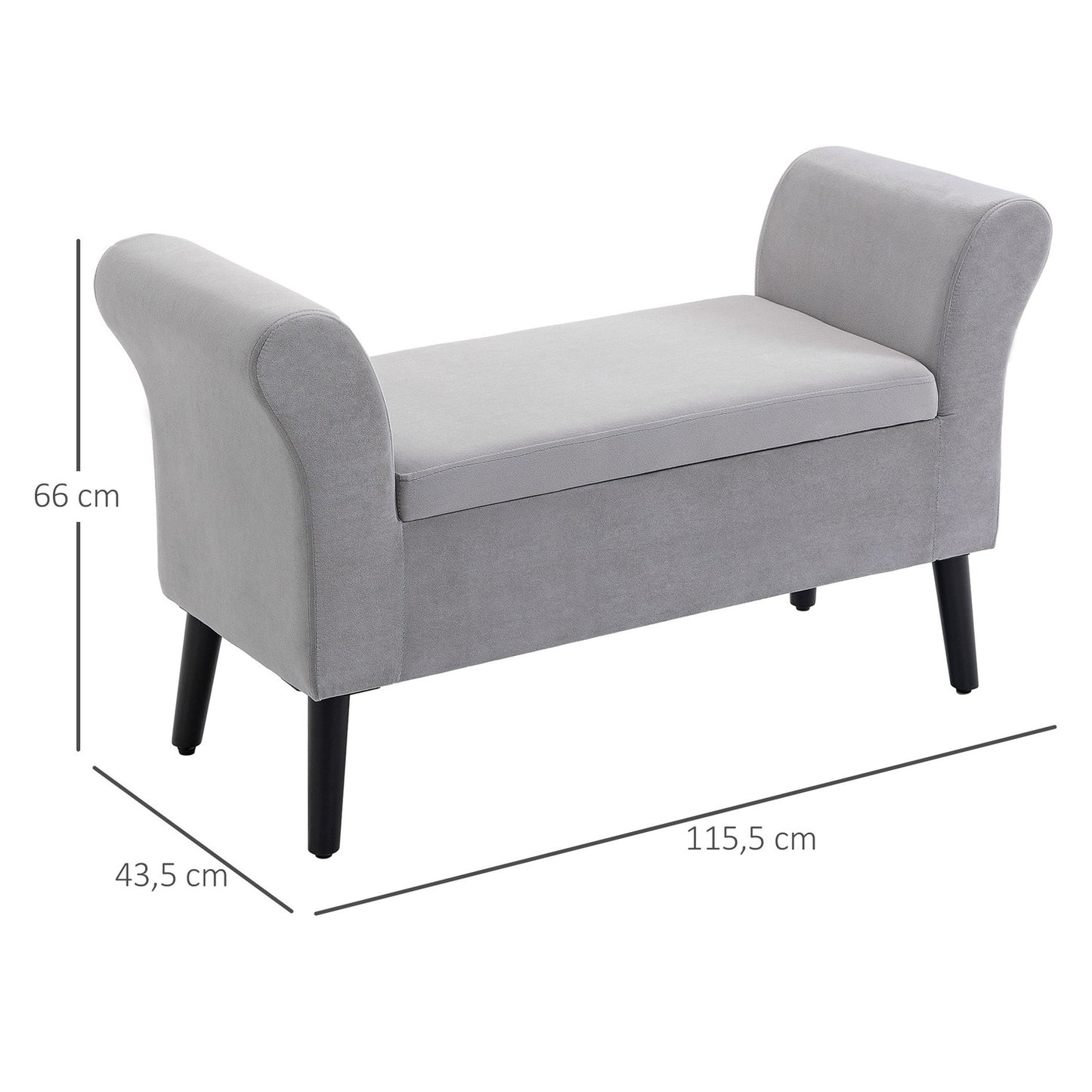 Light gray velvet upholstered bench with storage - modern design