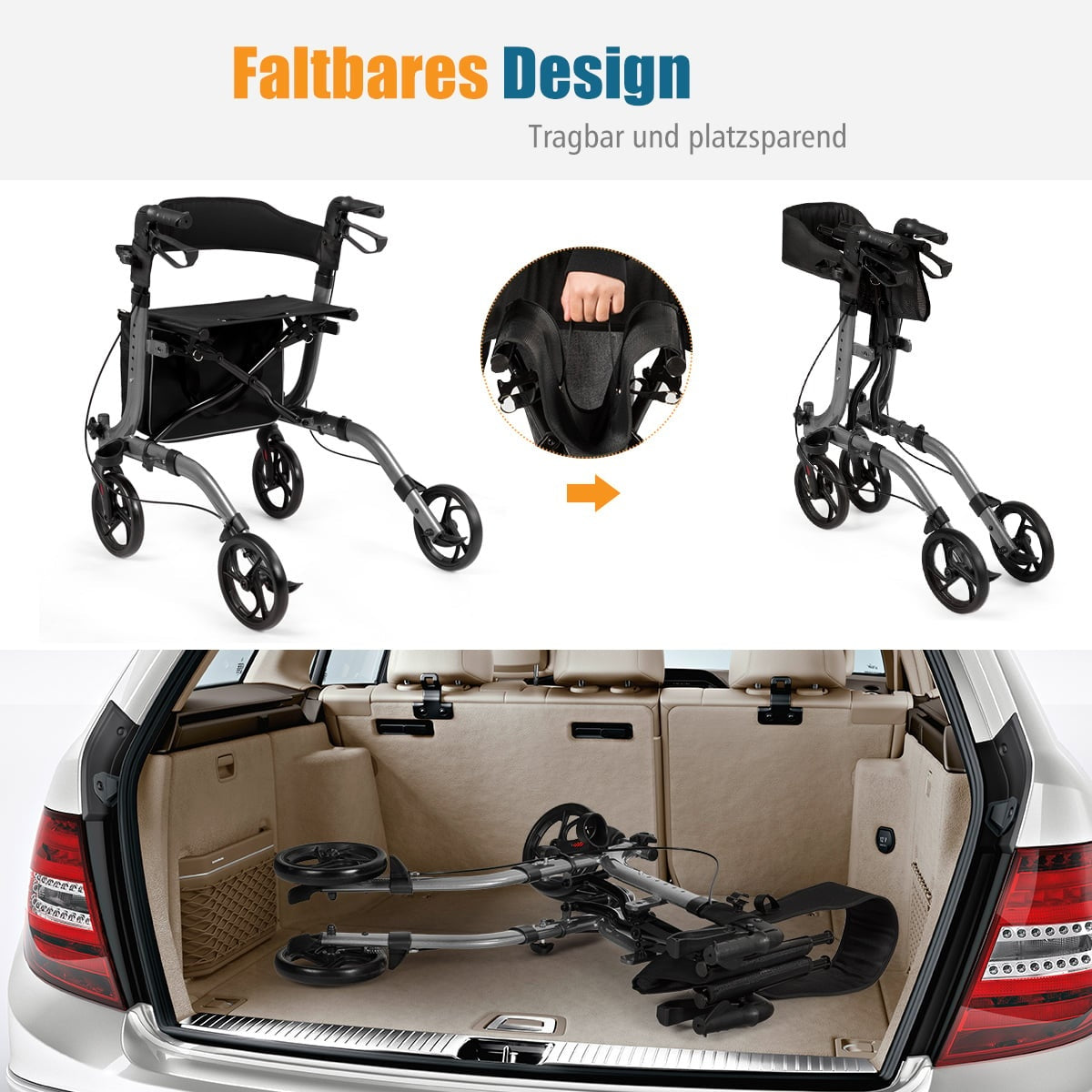 Lightweight Foldable Rollator with Adjustable Height
