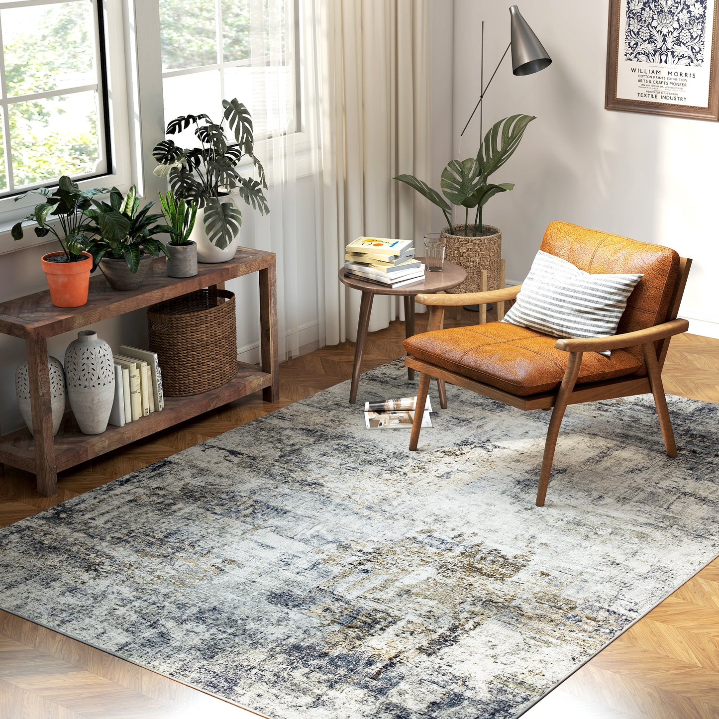 Living Room Rug, Polyester, Modern Art Pattern, Washable, Gray