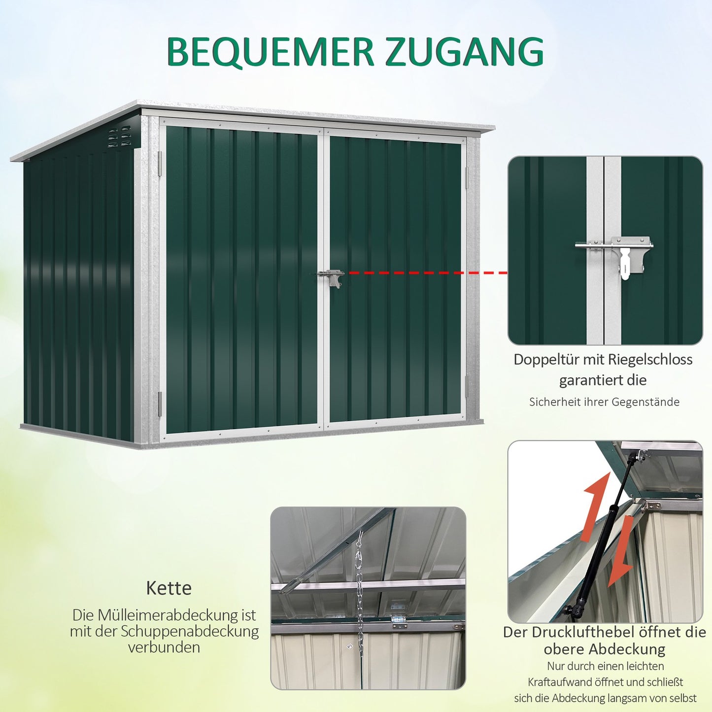 Lockable wheeled box in steel, fits 2 tonnes, green