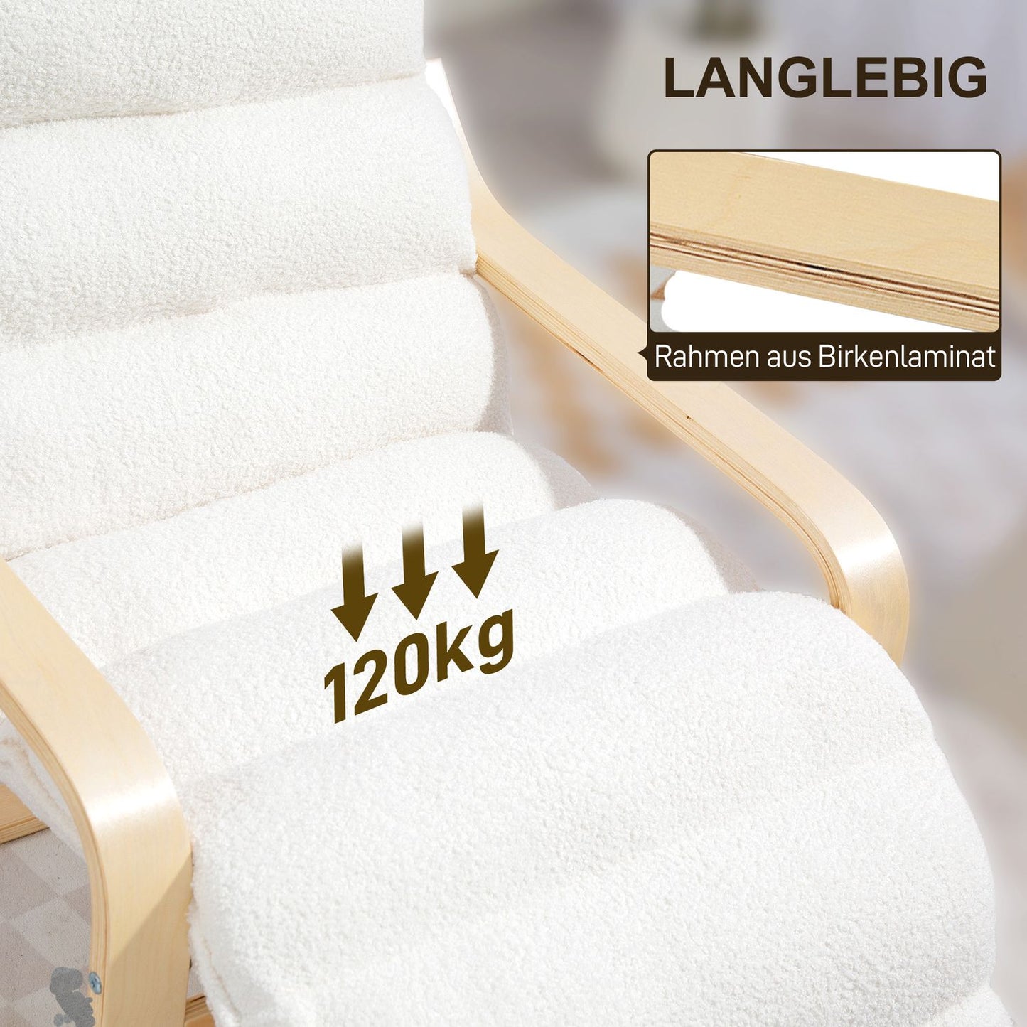 Upholstered Birch Lounge Chair with Adjustable Footrest