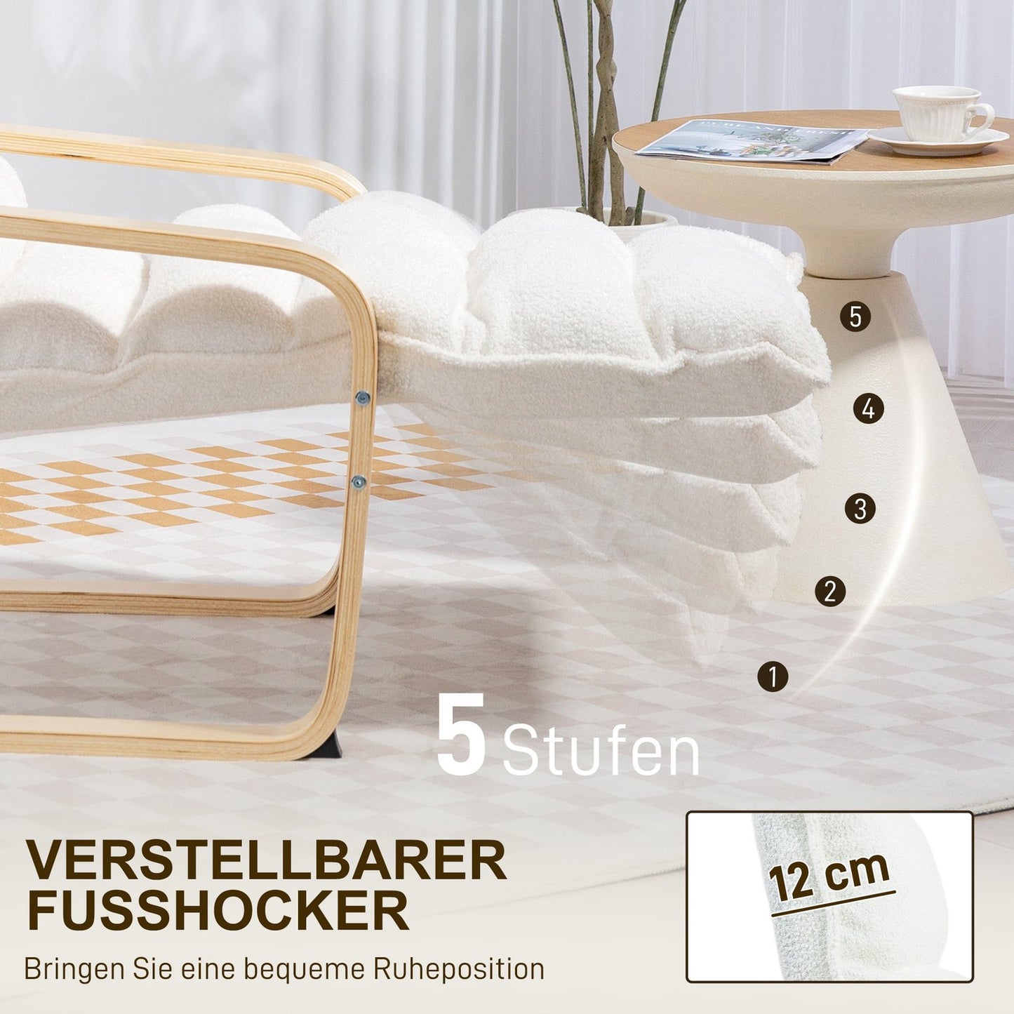 Upholstered Birch Lounge Chair with Adjustable Footrest