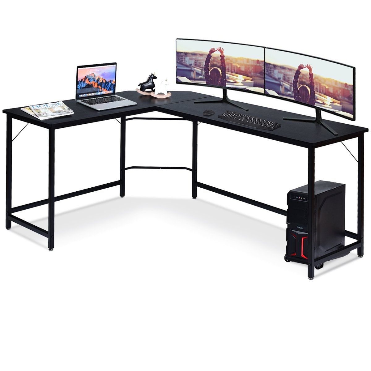 L-shape computer desk PC corner desk angle desk black/natural 168 x 125 x 74 cm-black