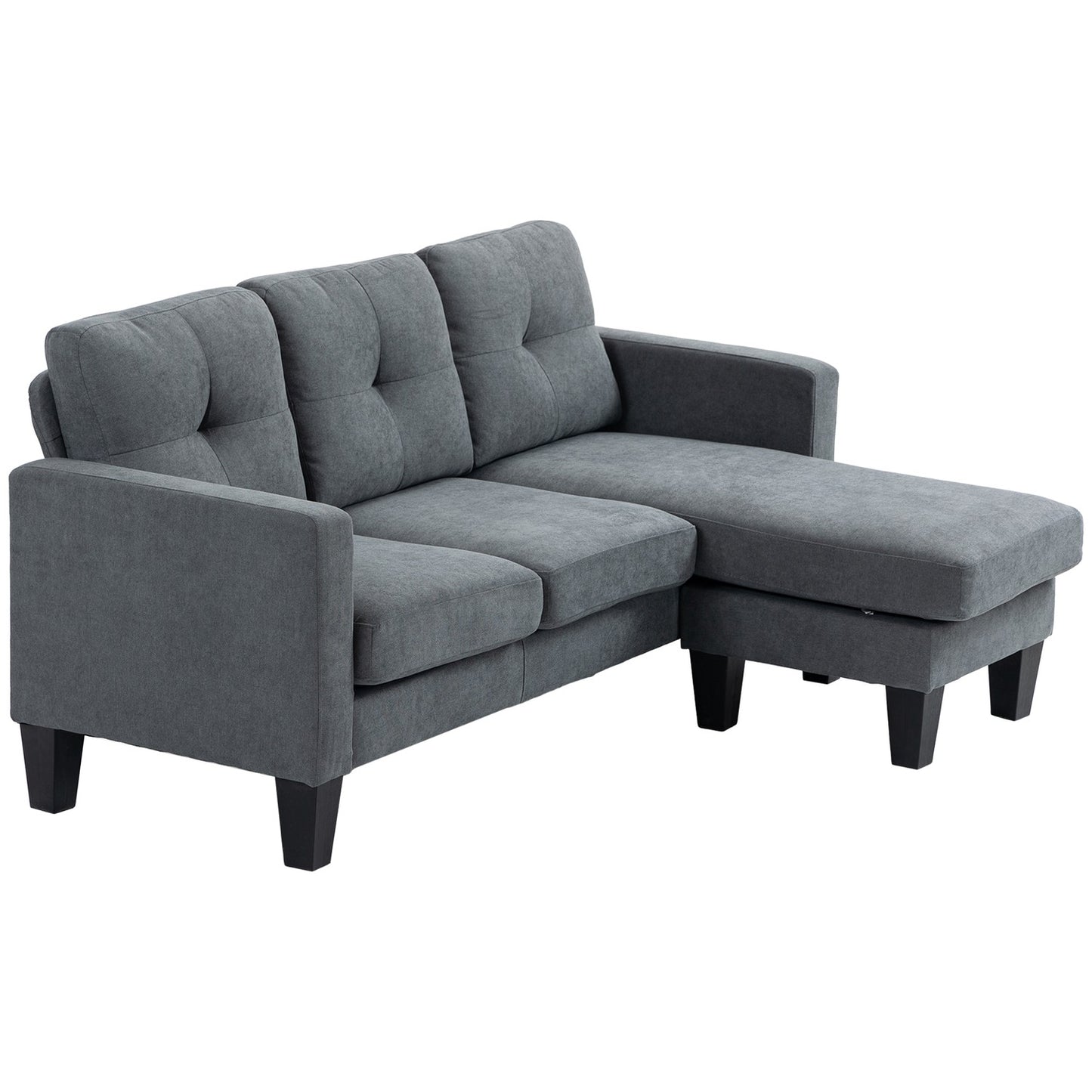L-shaped corner sofa with chaise longue that can be attached to either side, upholstered sofa, dark grey