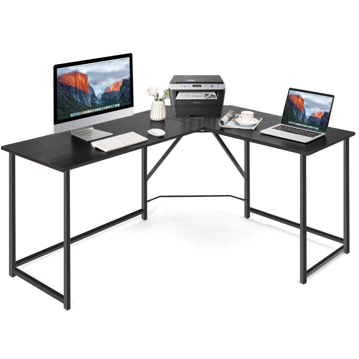 L-shaped desk with round corner modern computer desk 148 × 120 × 75 cm black