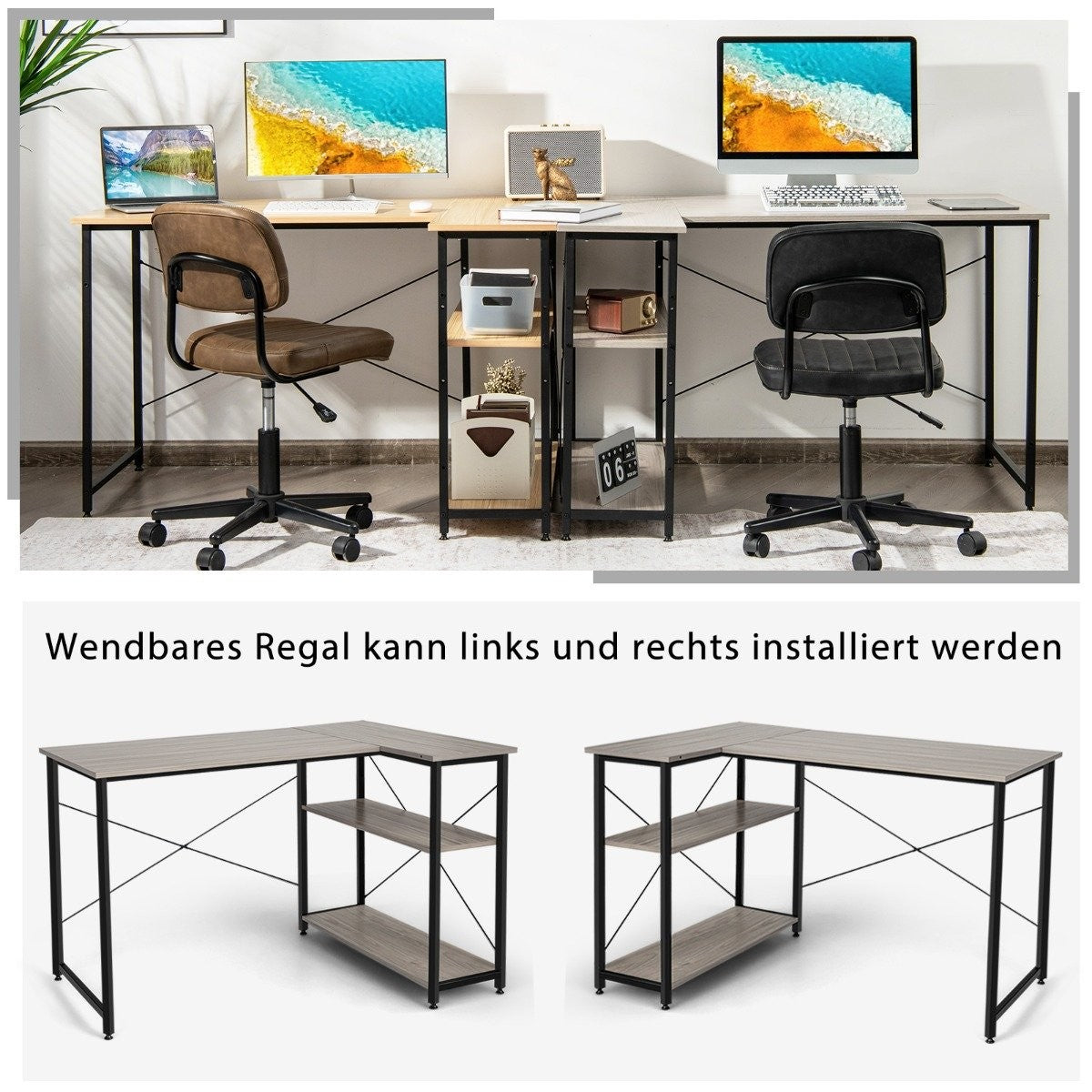 L-shape desk corner computer table with storage compartments office table 120 x 88 x 74.5 cm gray