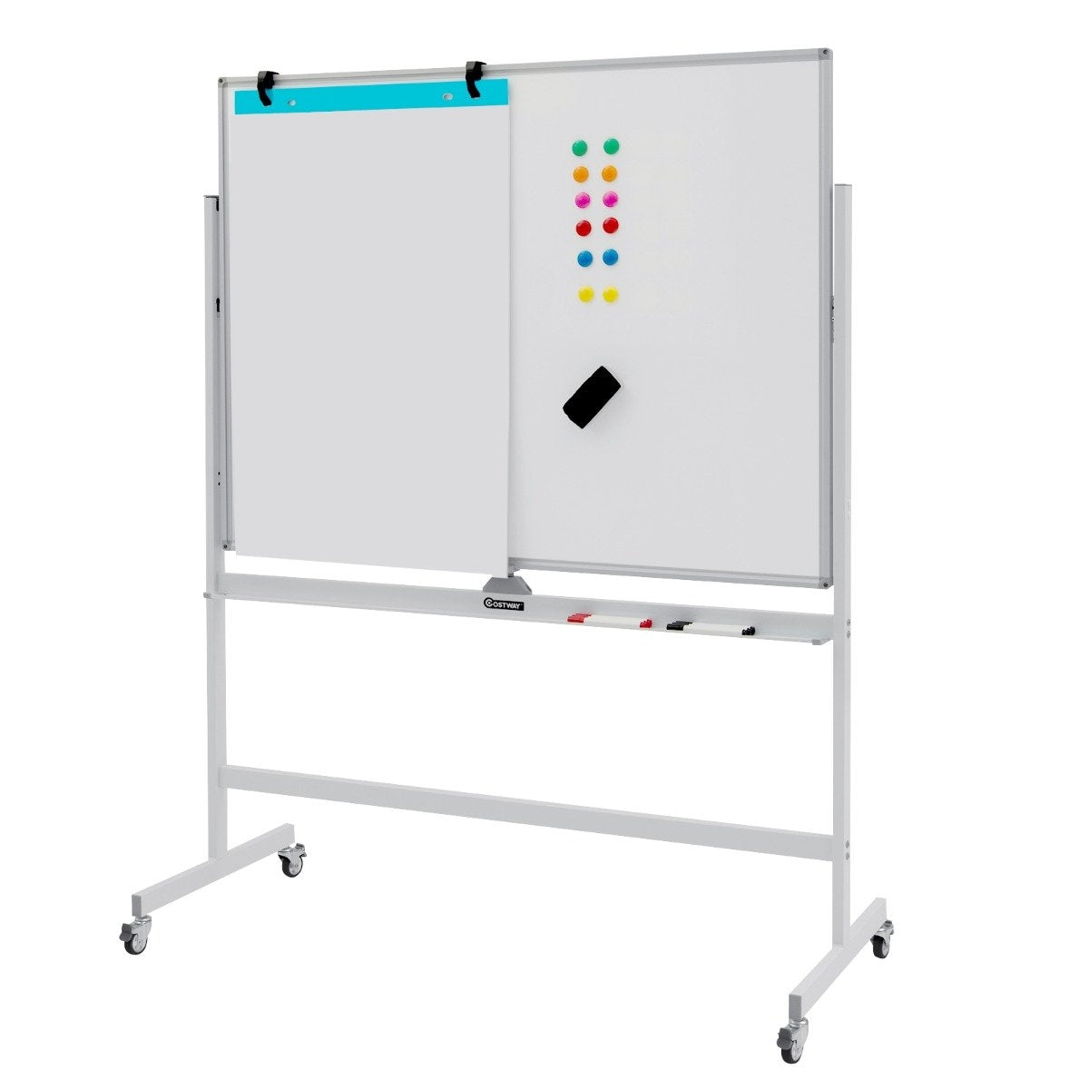 Magnetic double-sided whiteboard with wheels for the classroom in the office and at home