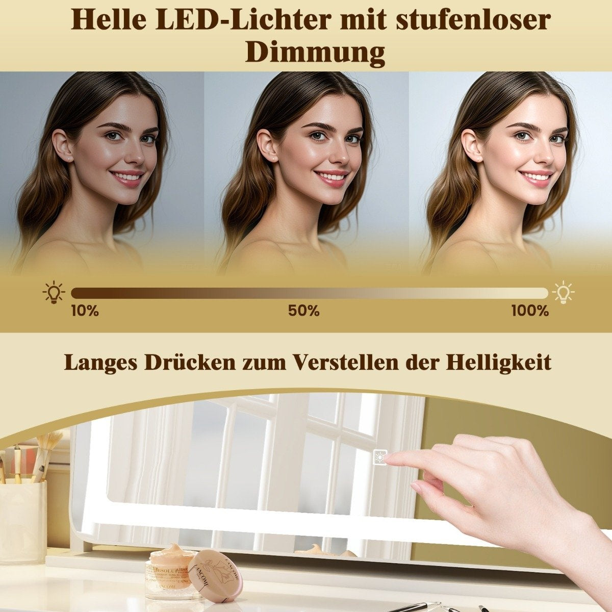 Makeup mirror with lighting, large cosmetic mirror with 10X magnification, white