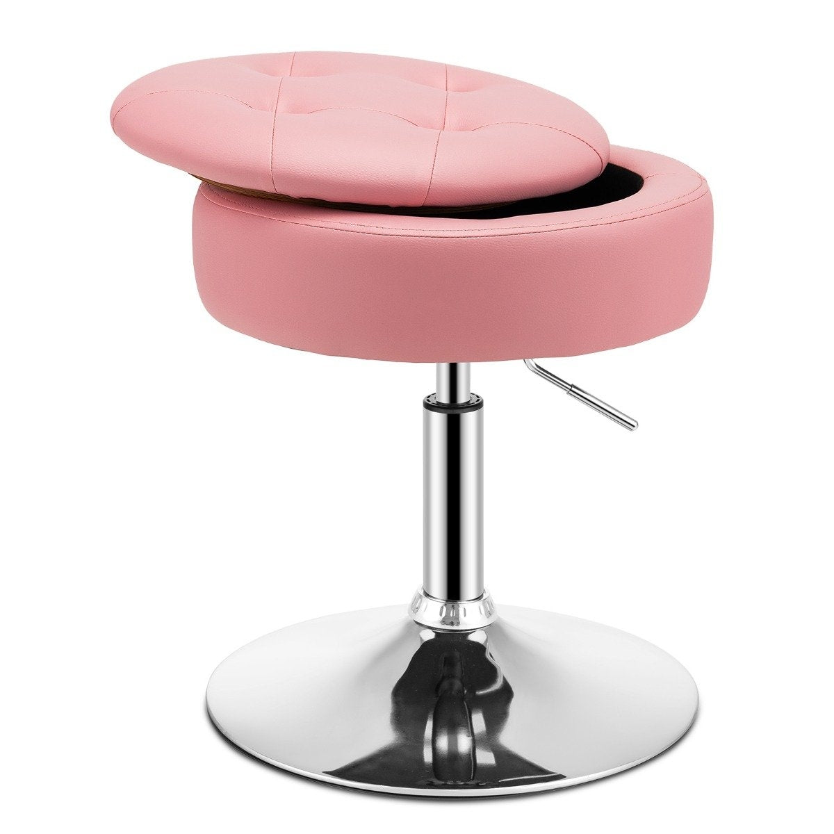 Makeup stool with storage space 360° rotating stool made of faux leather pink