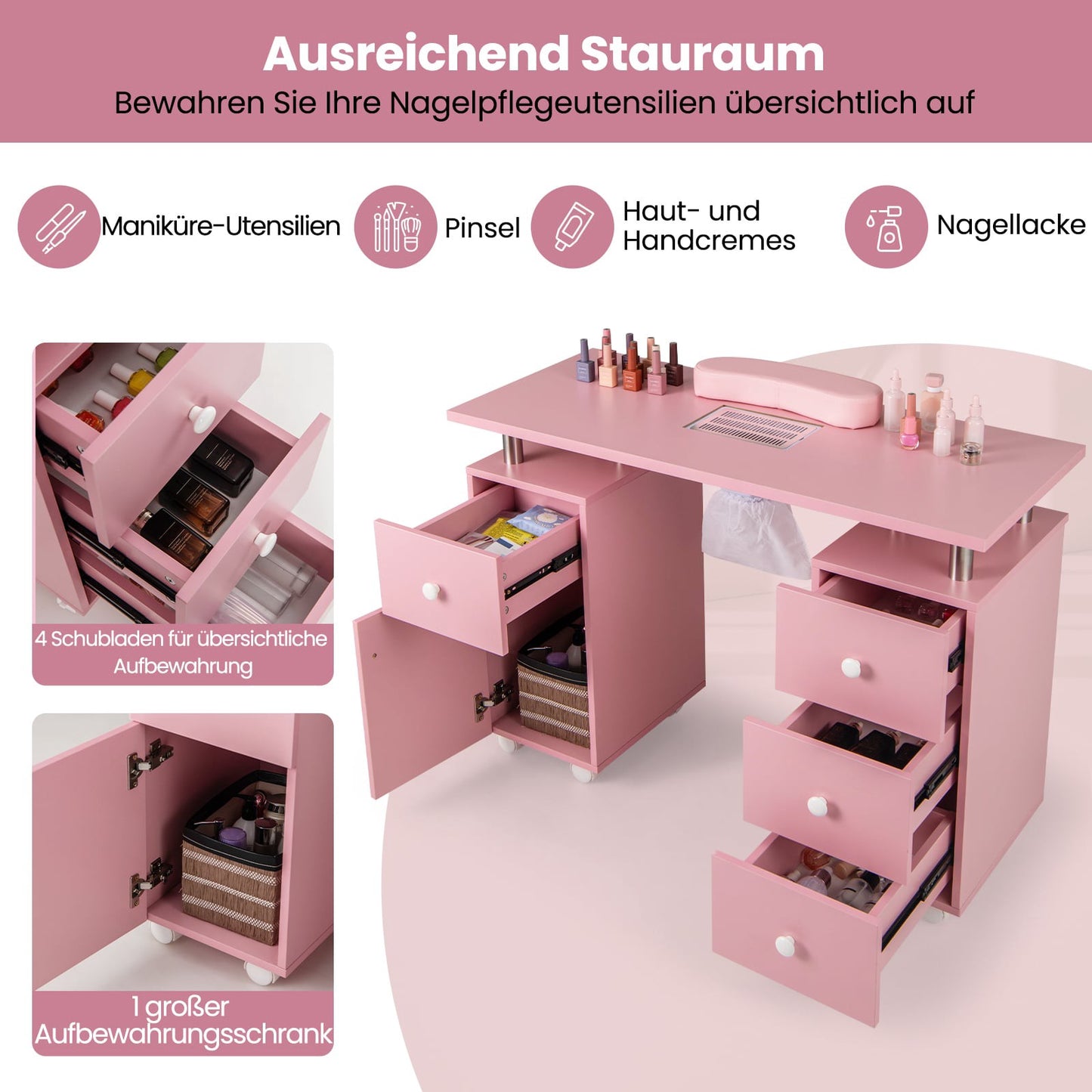 Manicure Table with Electric Dust Collector & Storage
