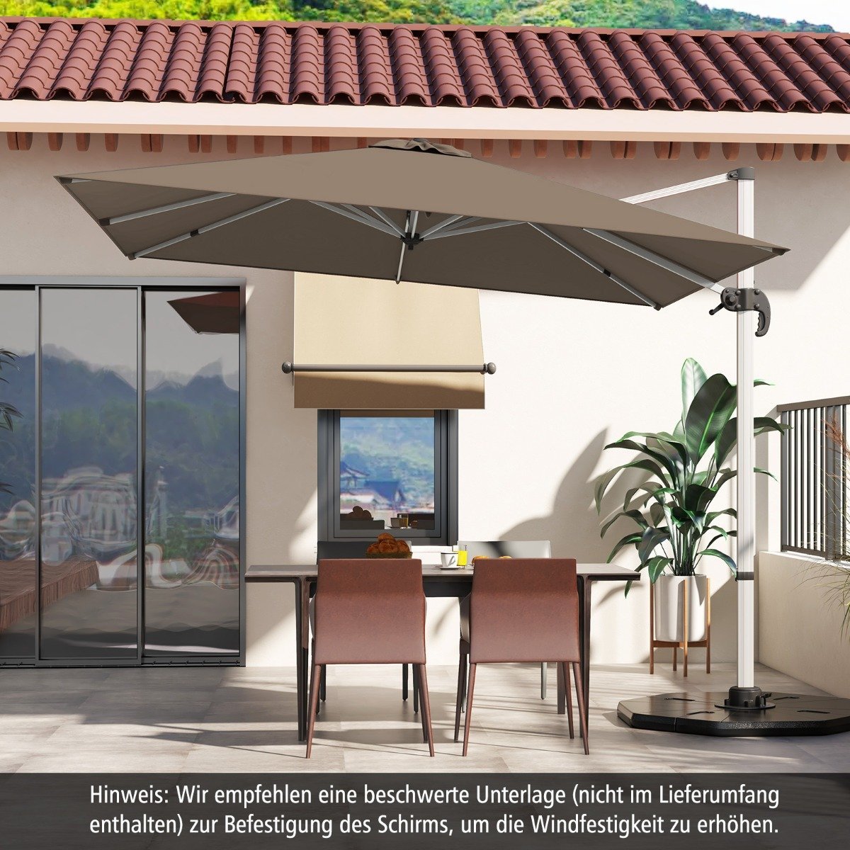Market umbrella with crank & 360° rotation for garden and pool areas 300 x 300 cm brown