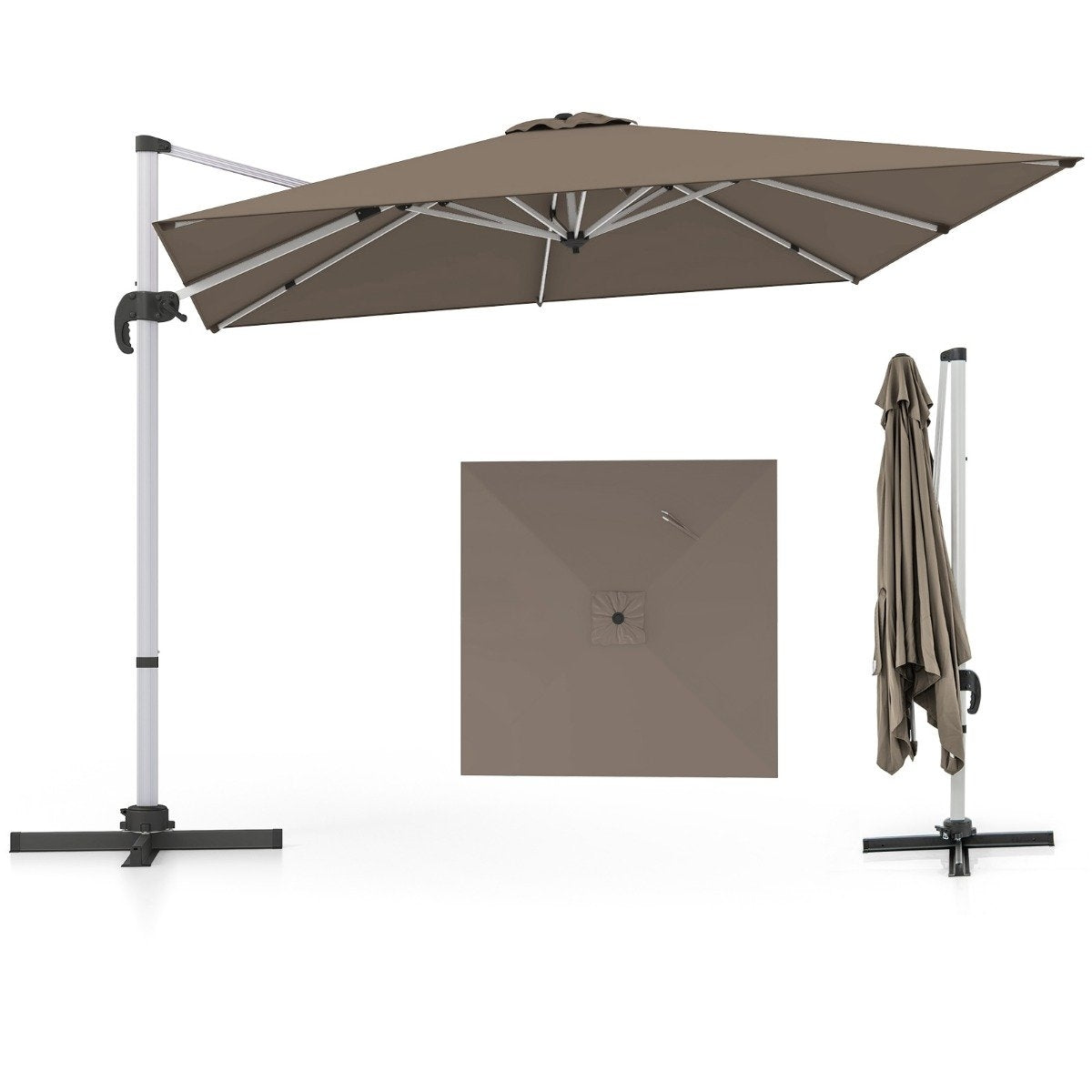 Market umbrella with crank & 360° rotation for garden and pool areas 300 x 300 cm brown