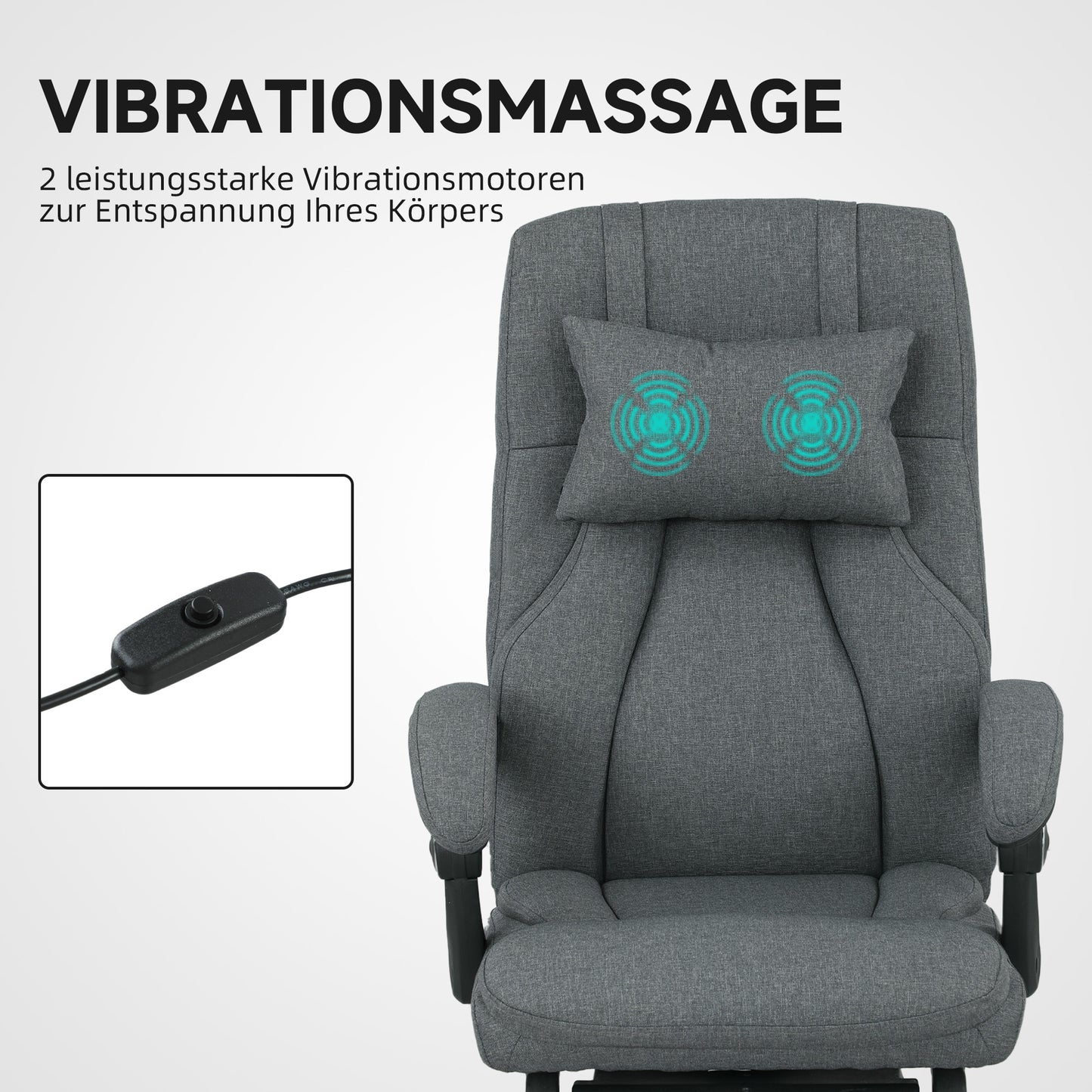 Massage Office Chair, USB Port, Swivel Wheels, Dark Grey