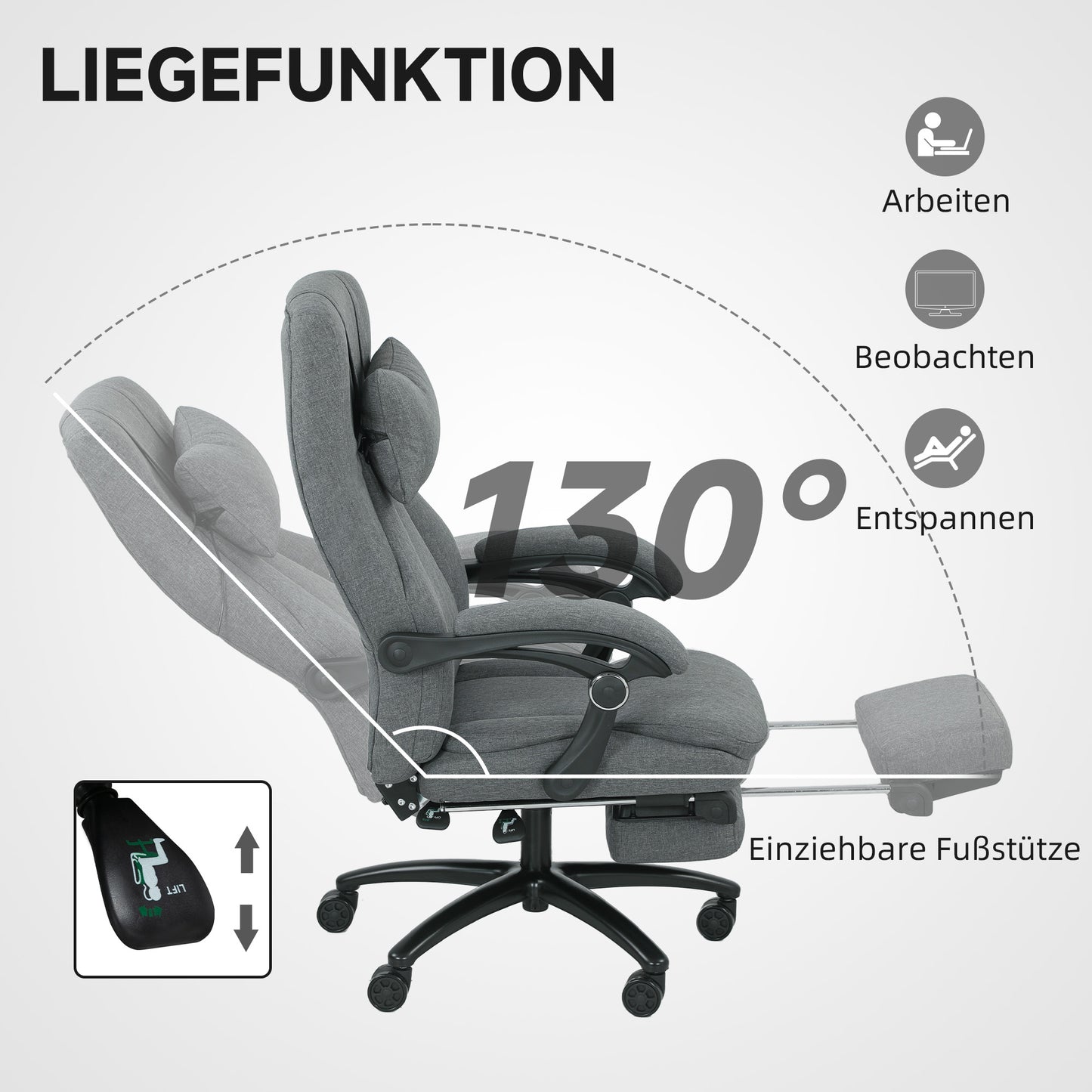 Massage Office Chair, USB Port, Swivel Wheels, Dark Grey