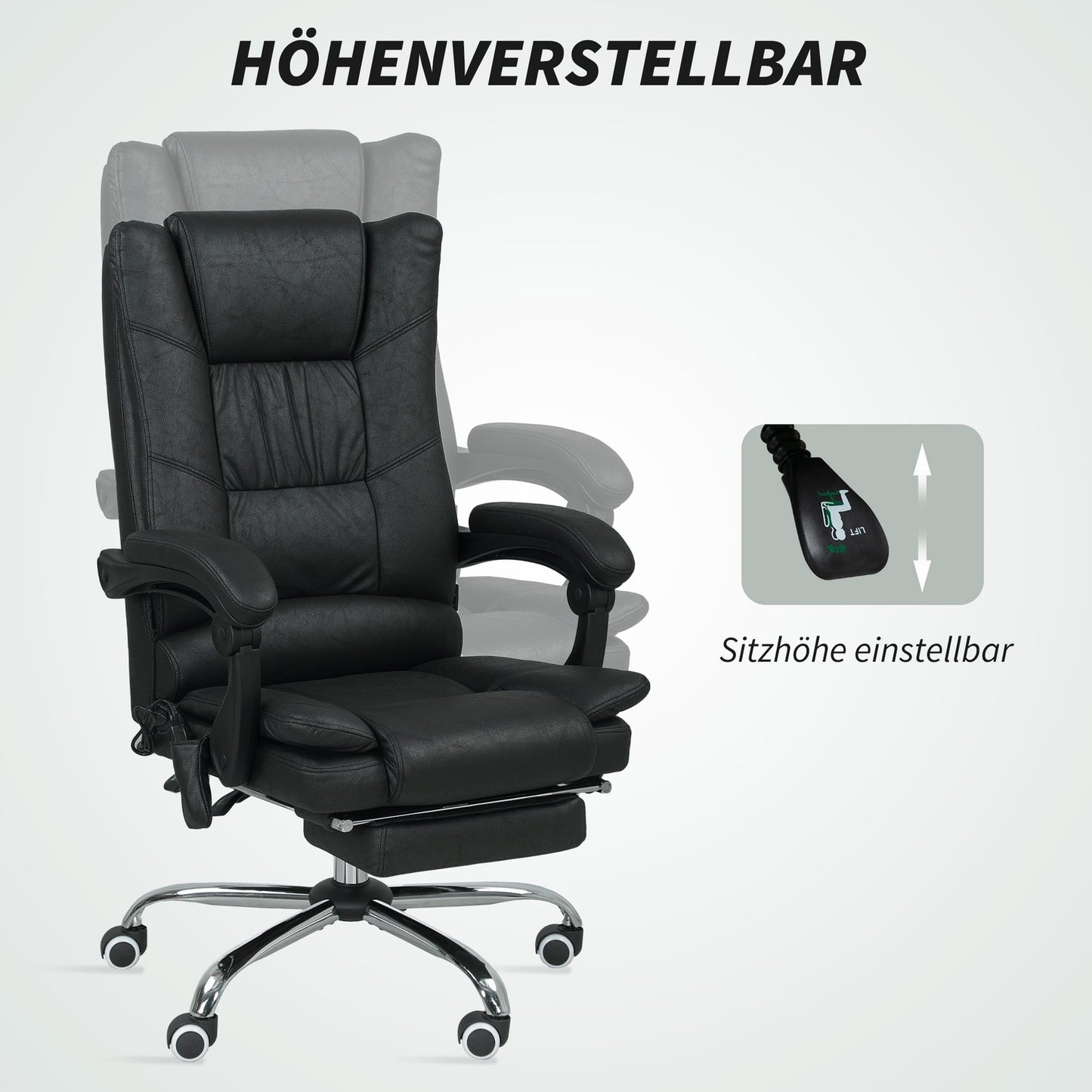 Massage Office Chair with Footrest, Adjustable Height, Black