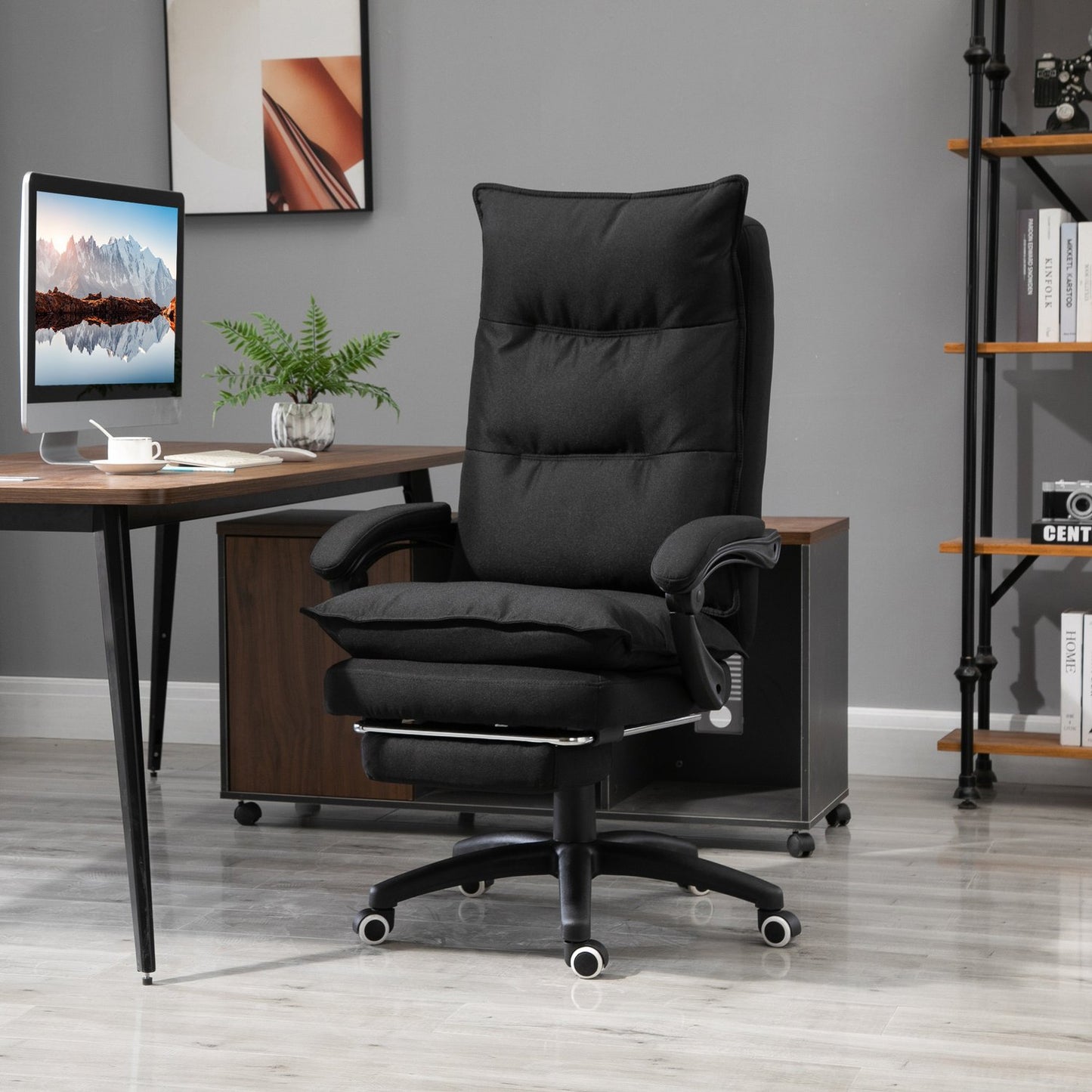 Ergonomic office chair, massage & recline with footrest, black