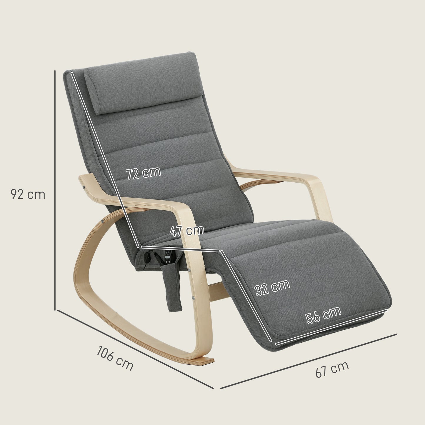 Massage Rocking Chair with Lumbar Heat, 3 Modes, Grey
