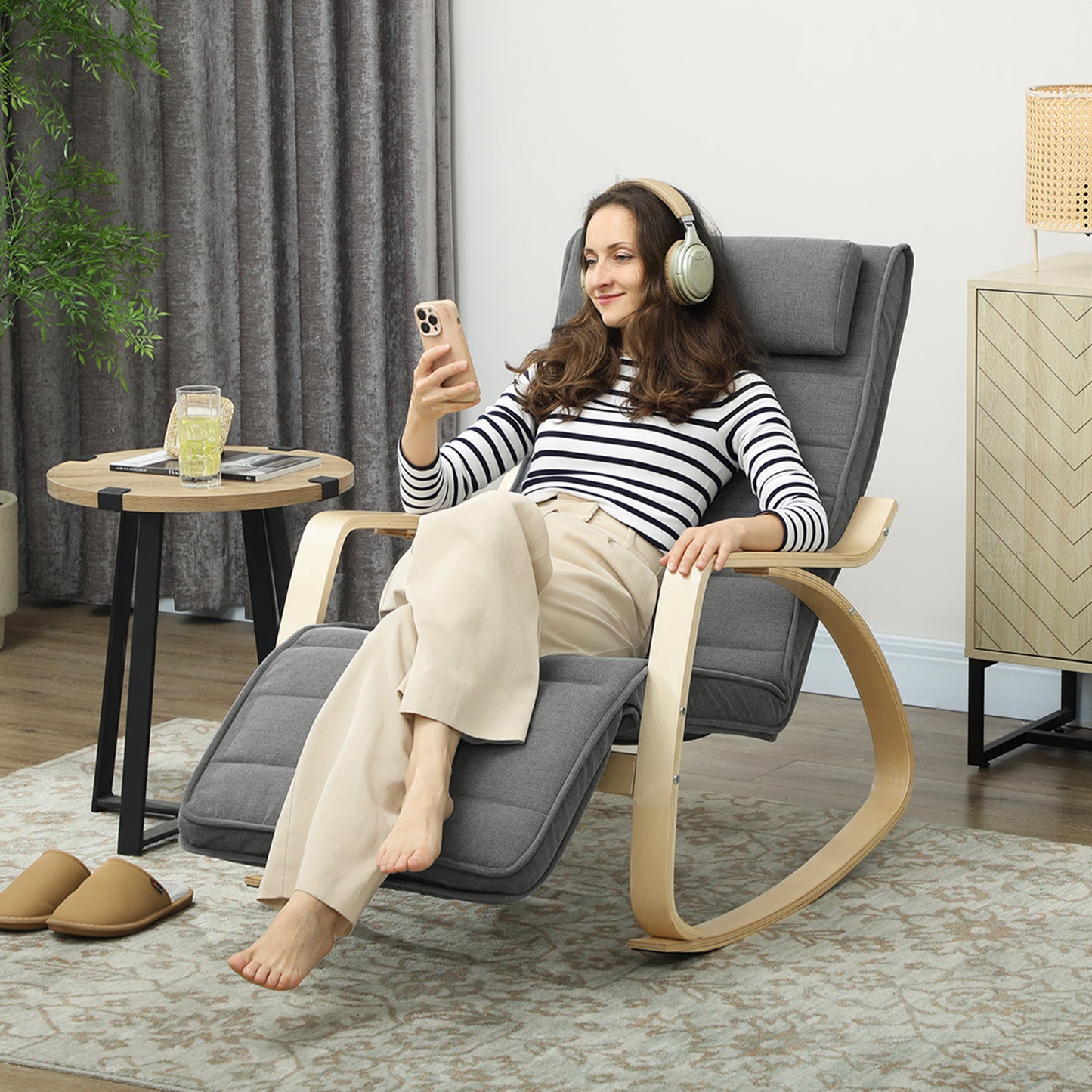 Massage Rocking Chair with Lumbar Heat, 3 Modes, Grey