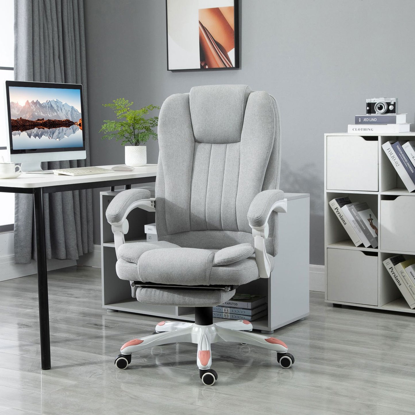 Massage chair - polyester foam, gray, adjustable height