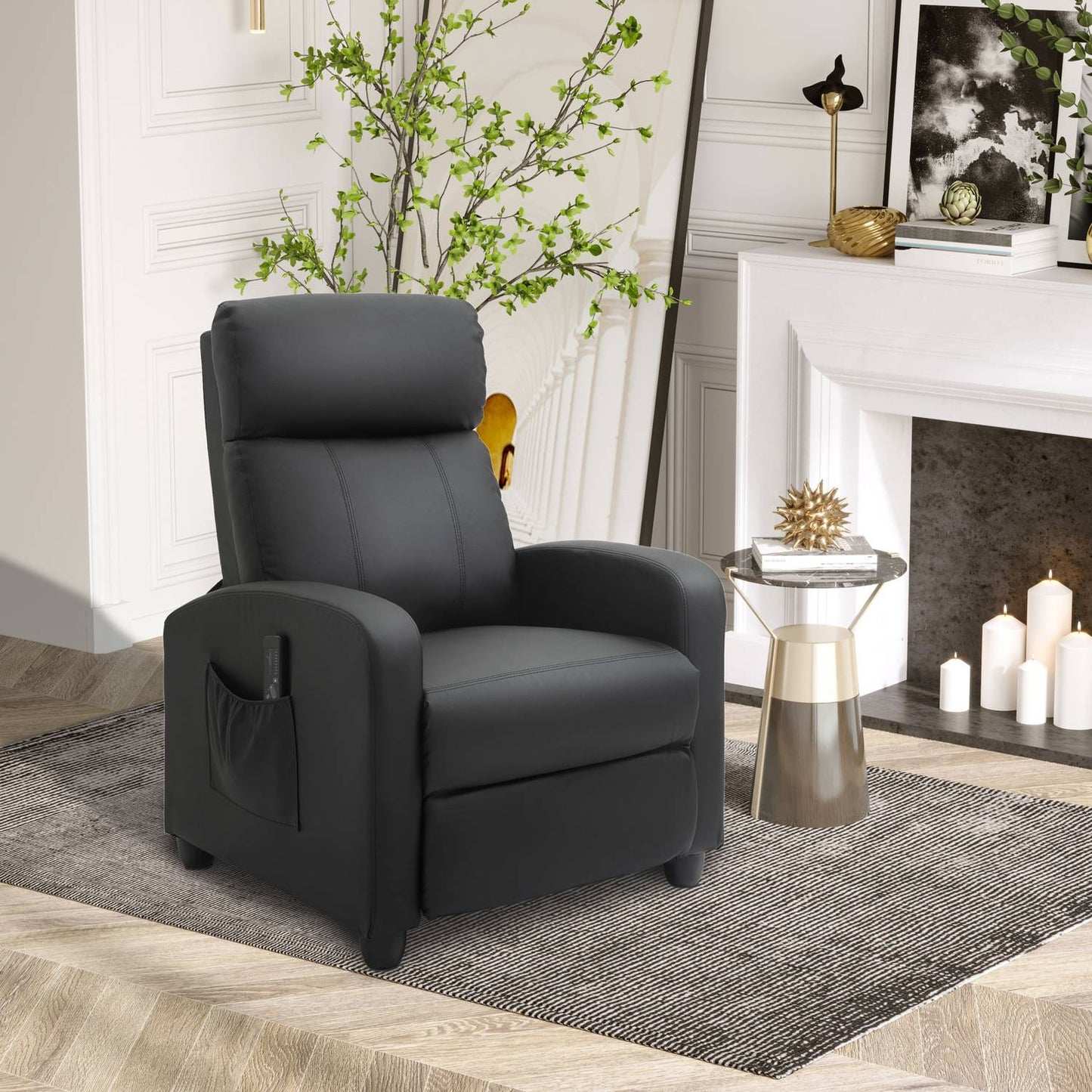 Reclining massage and relaxation chair, black PU foam