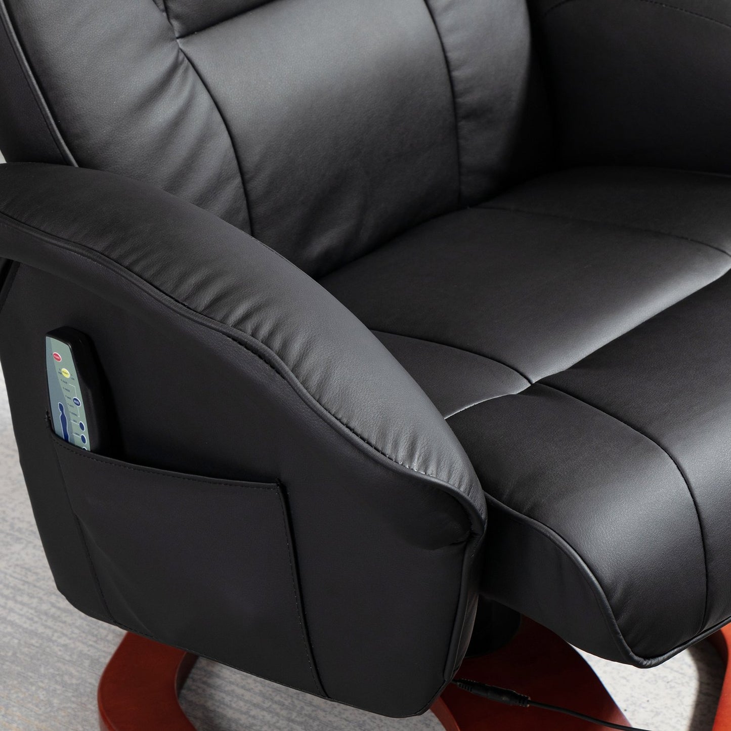 Reclining massage chair in synthetic leather with footstool, 360° rotatable