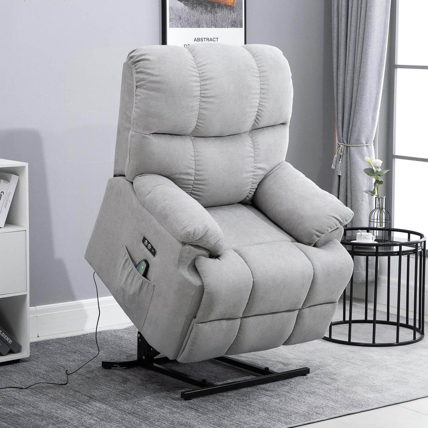 Massage chair with heating, USB remote control & standing aid, grey