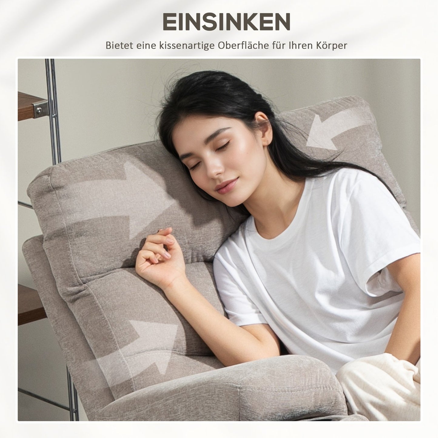 Massage chair with stand-up function, 8 vibration massage points, electric upholstered chair with 2 remote controls, light brown