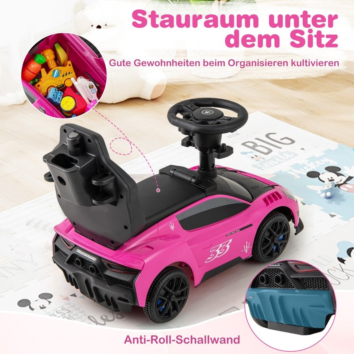 Mazerati ride-on car ride-on vehicle with protective bar & Push bar pink