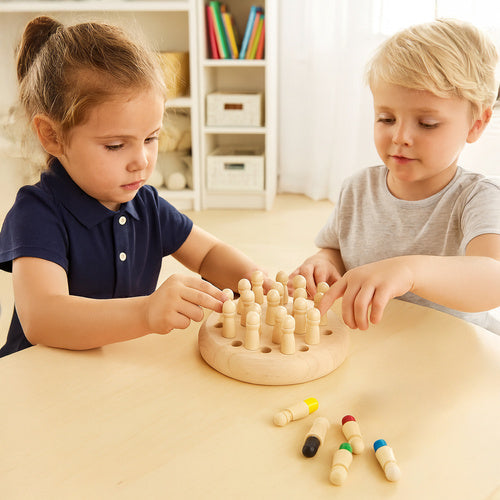 Memory Chess Game – Wooden Board, 24 Pawns