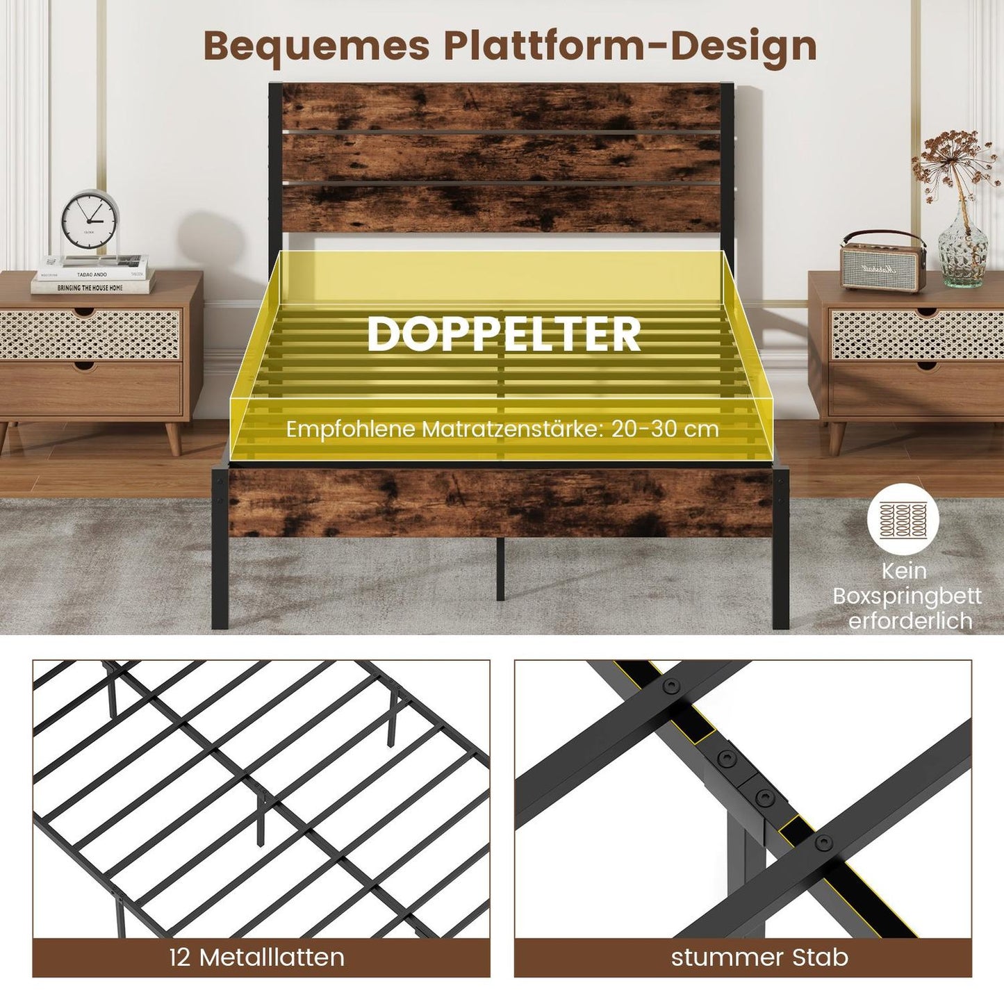 Metal Bed Frame for 200x140 cm Mattress with Storage