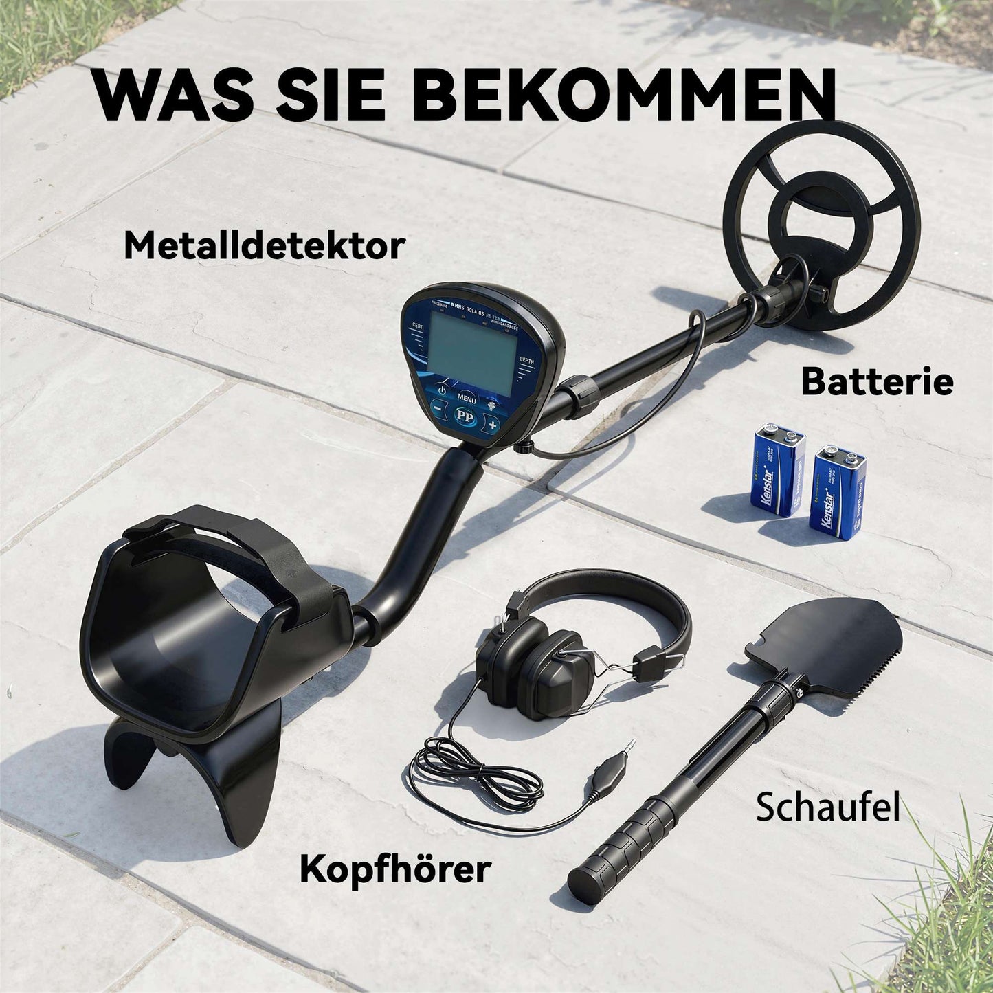 Metal Detector Set with Shovel & Headphones, 18cm Depth