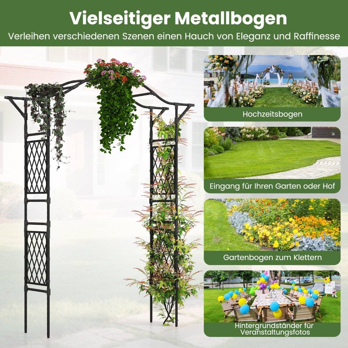 Metal Garden Arch for Climbing Plants, 170x39x210 cm, Black