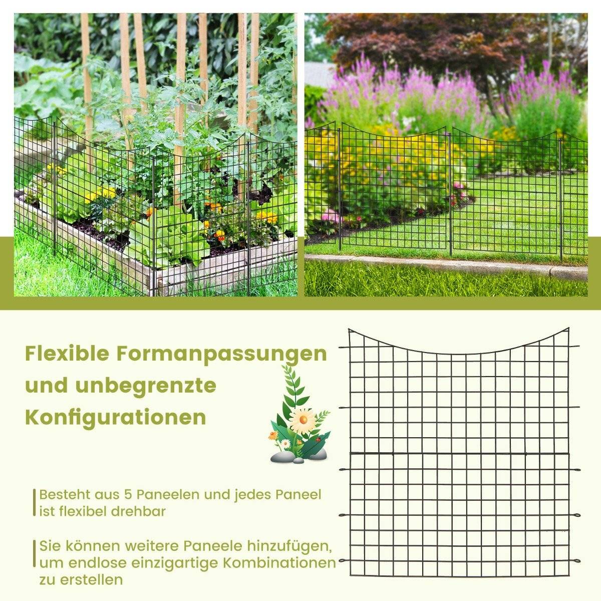 Metal Garden Fence Panels, 5 Pack, 98 cm High, Black