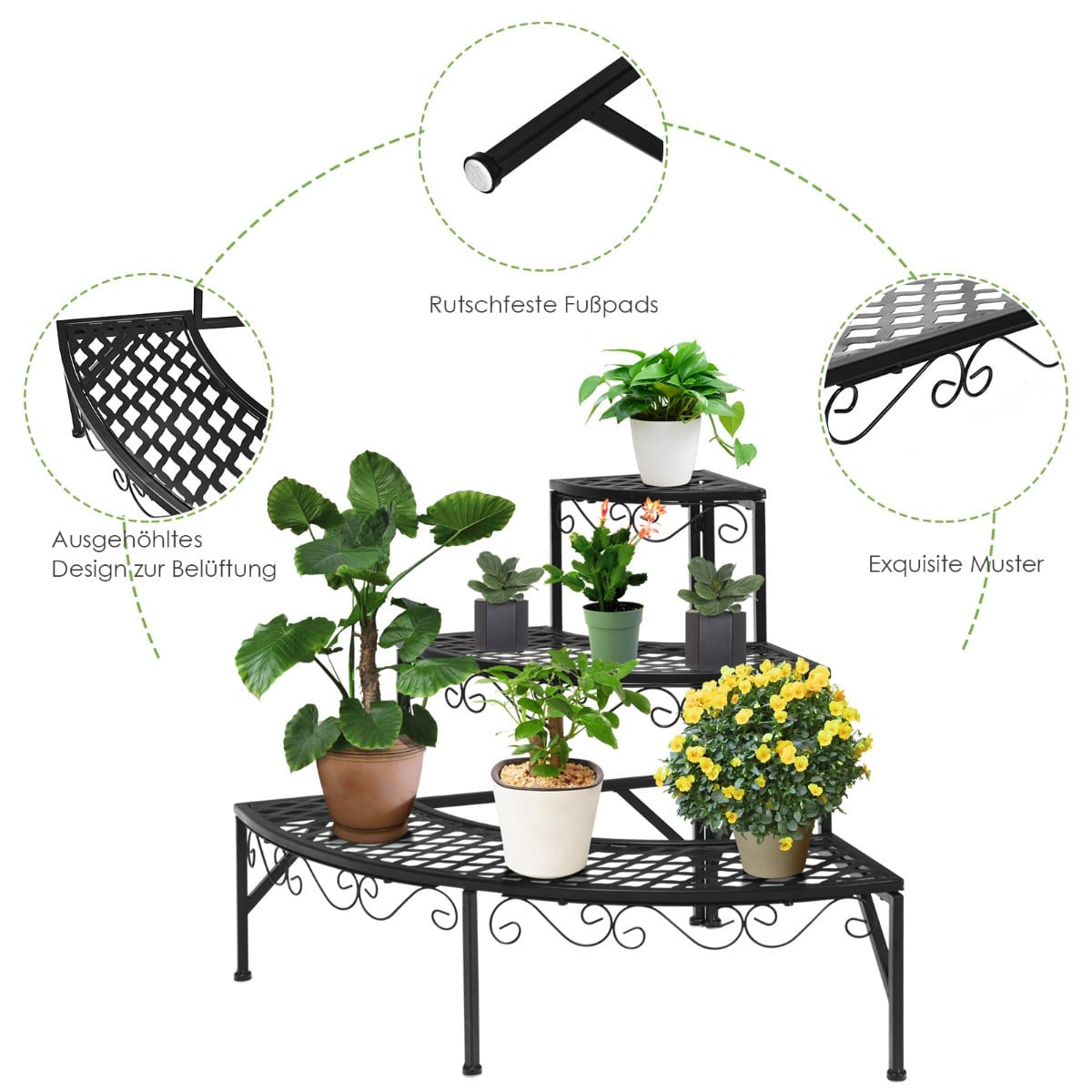 Metal Plant Stand, 3-Tier, 59x59x60 cm, Black