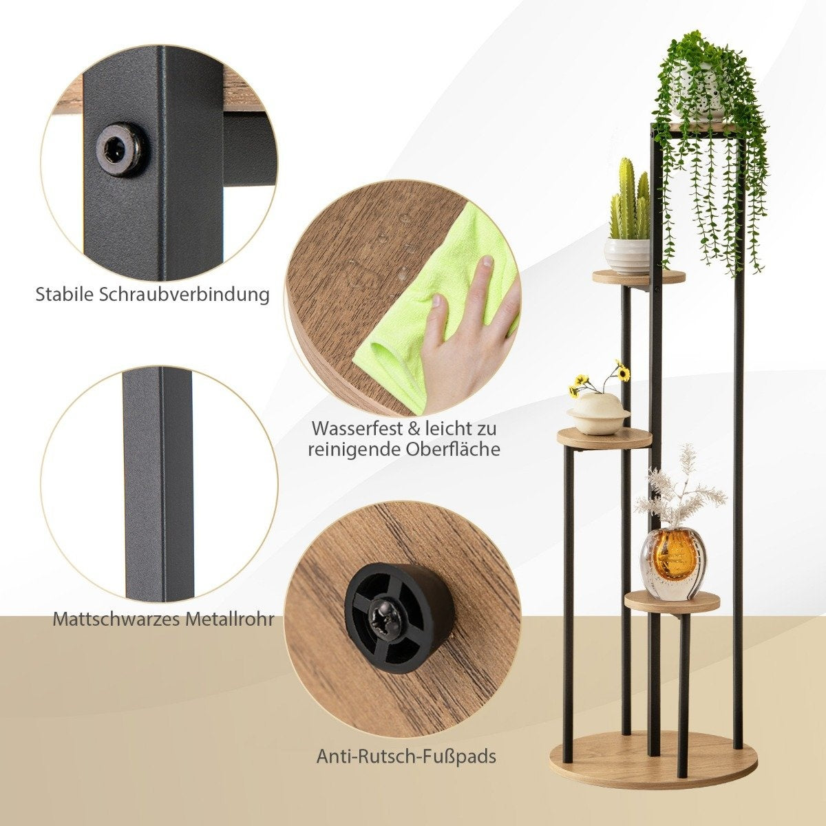 Metal Plant Stand – 4-Tier Black Ladder Shelf for Pots