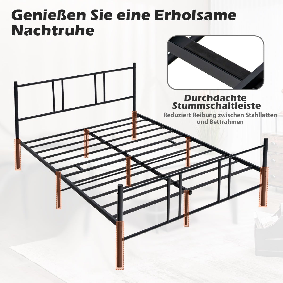 Metal Platform Bed Frame, 200x140 cm, Black, Storage Space