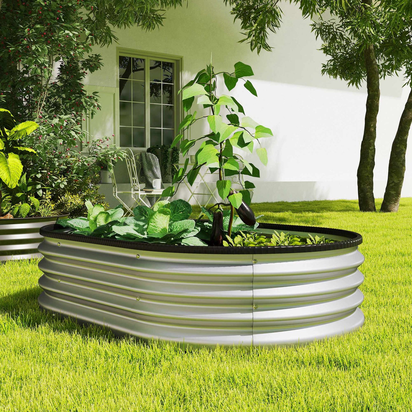 Metal Raised Garden Bed Set, 135x90x30 cm, Oval, 2-Pack