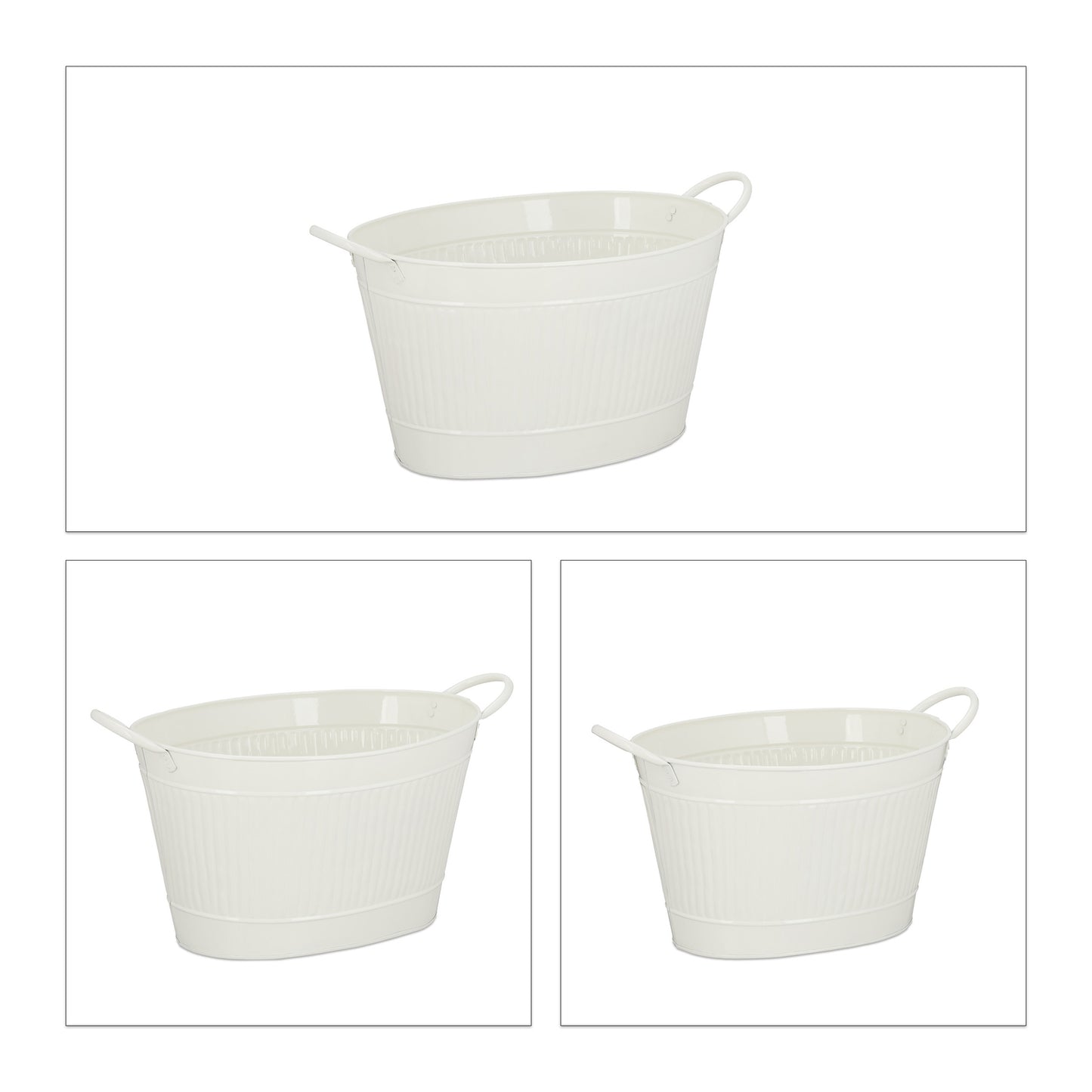 Metal Tub Zinc Look Set of 3