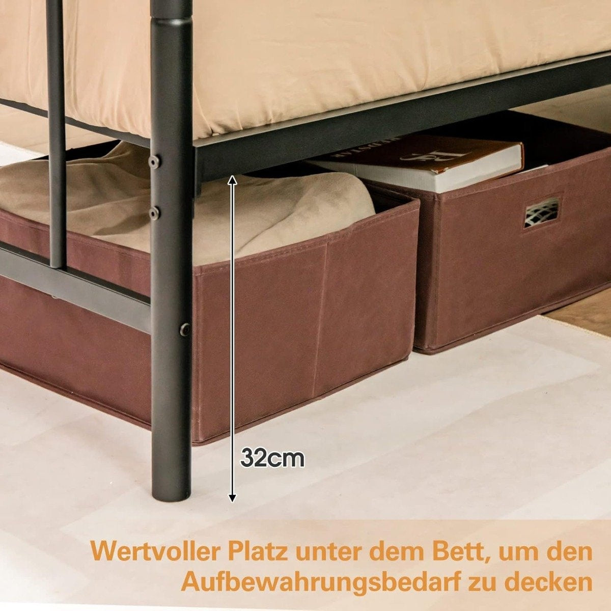Metal bed frame for 190 x 140 cm mattress double bed frame with slatted frame & storage space