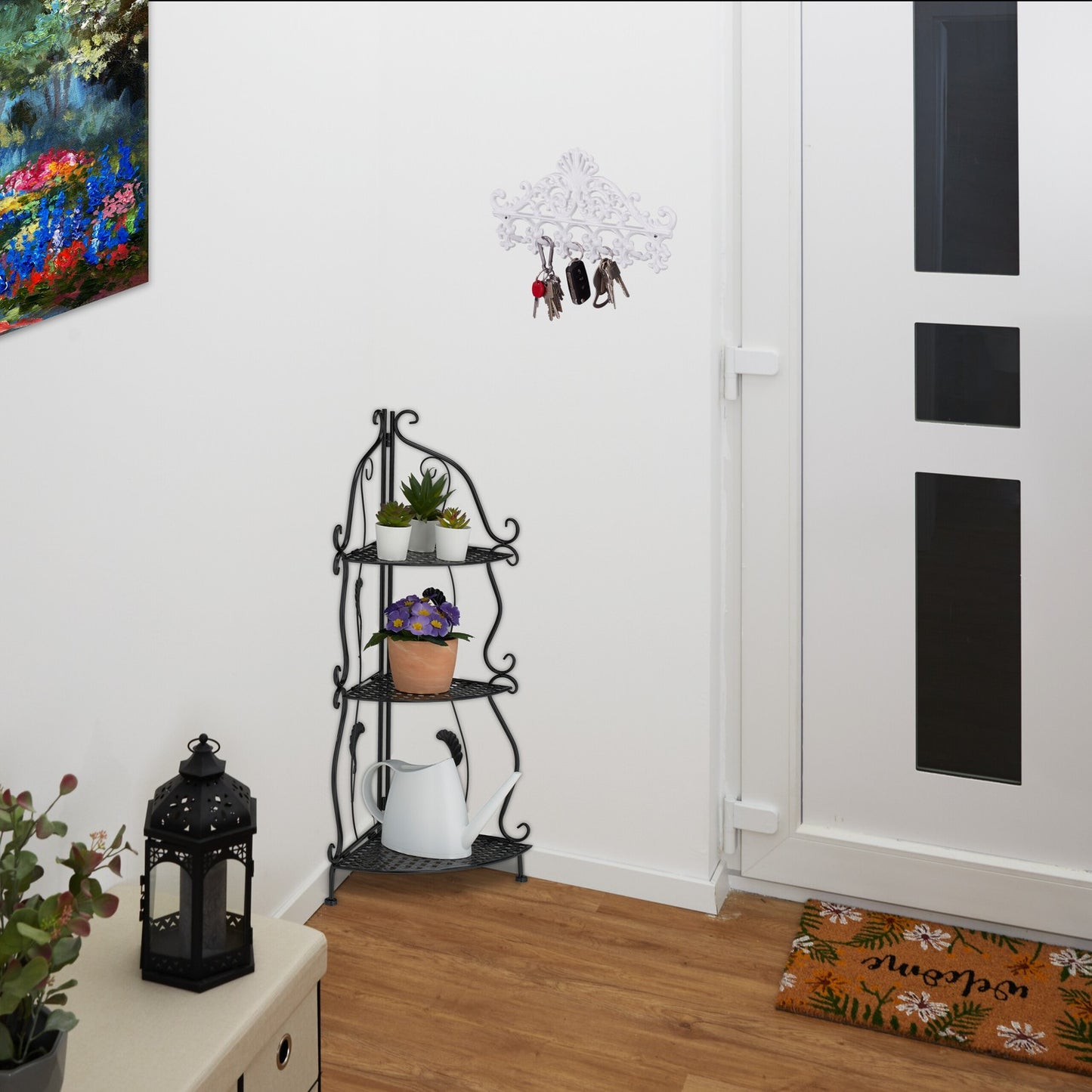 Metal corner shelf with 3 shelves