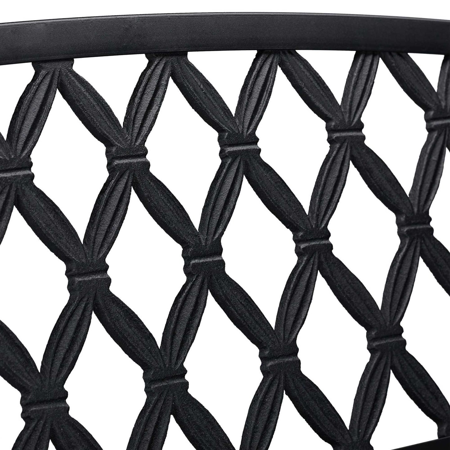 Metal garden bench with braid pattern