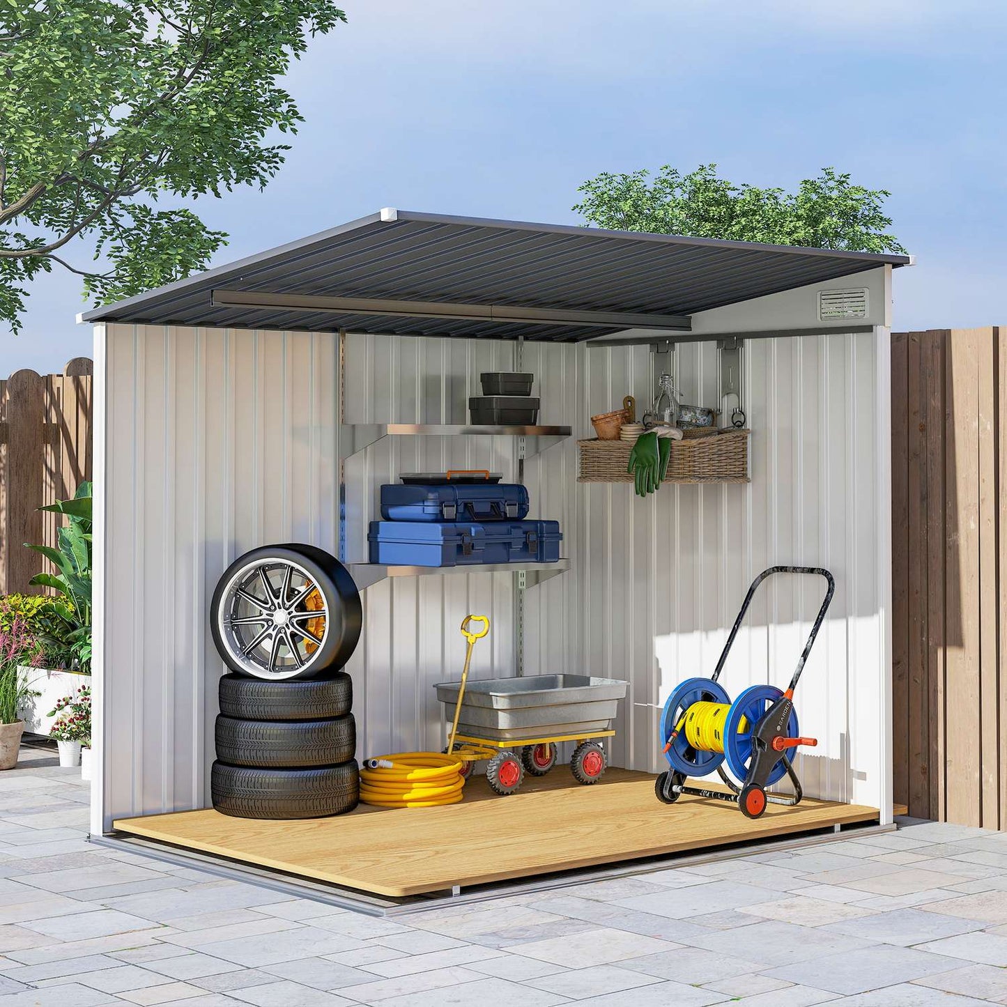 Metal tool shed 2.81m² 154x206.5x181 cm tool shed with pent roof foundation