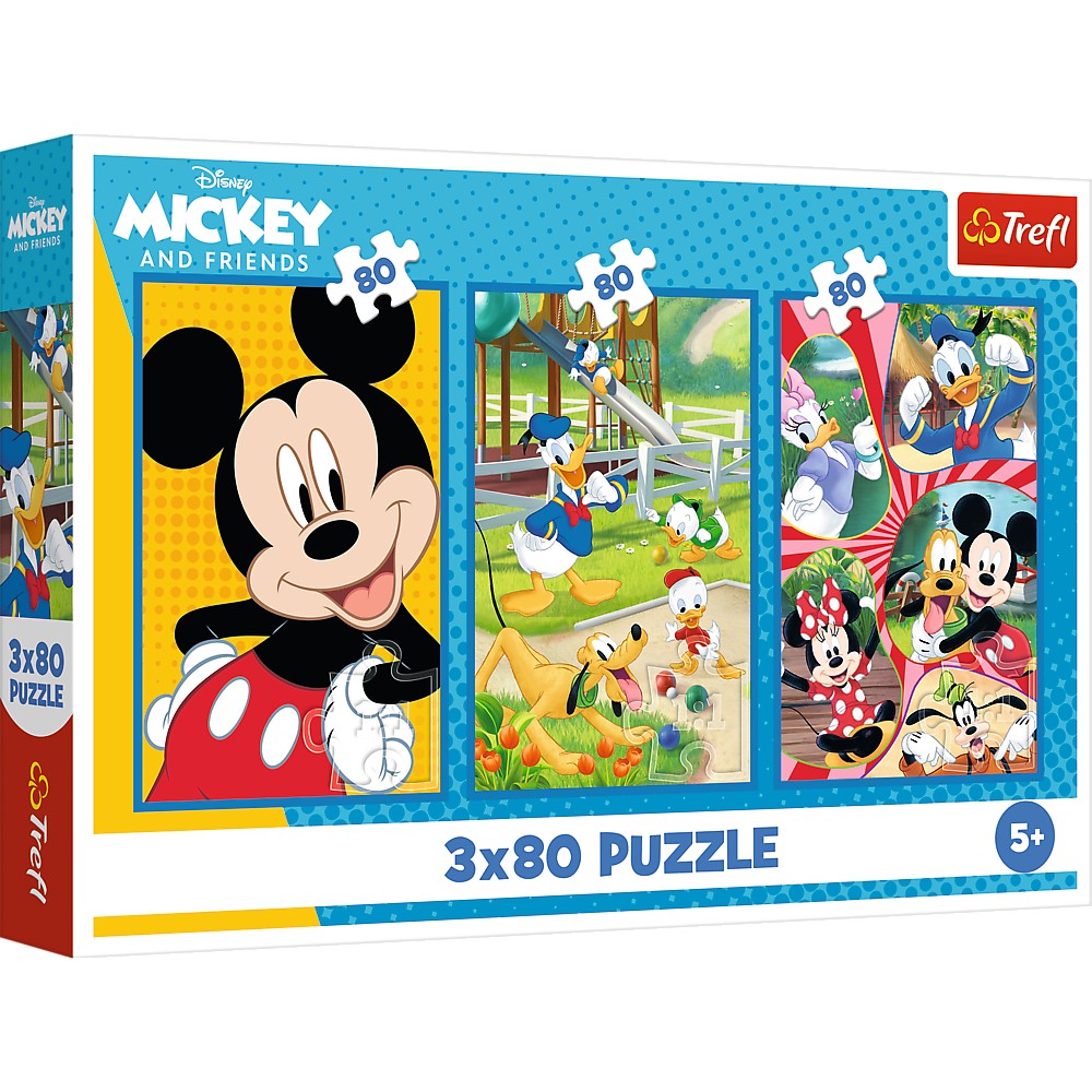 Mickey Mouse Puzzle Set, 3x80 Pieces, Fun for All Ages
