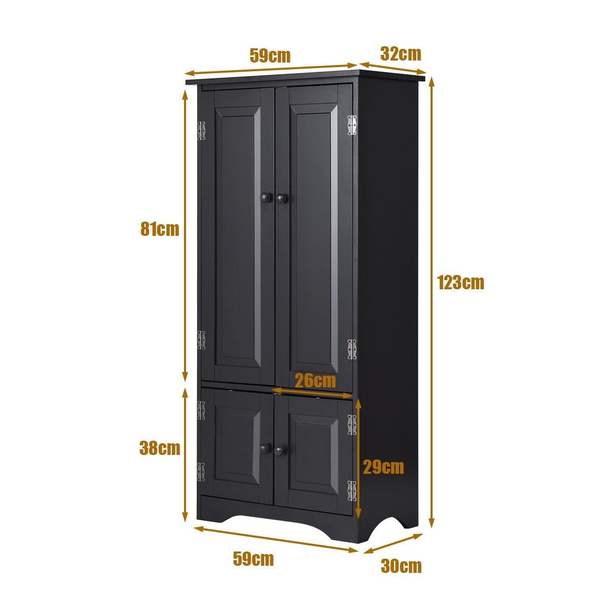 Midi cabinet, side cabinet, highboard, tall cabinet, wood, black, 59 x 32 x 123 cm