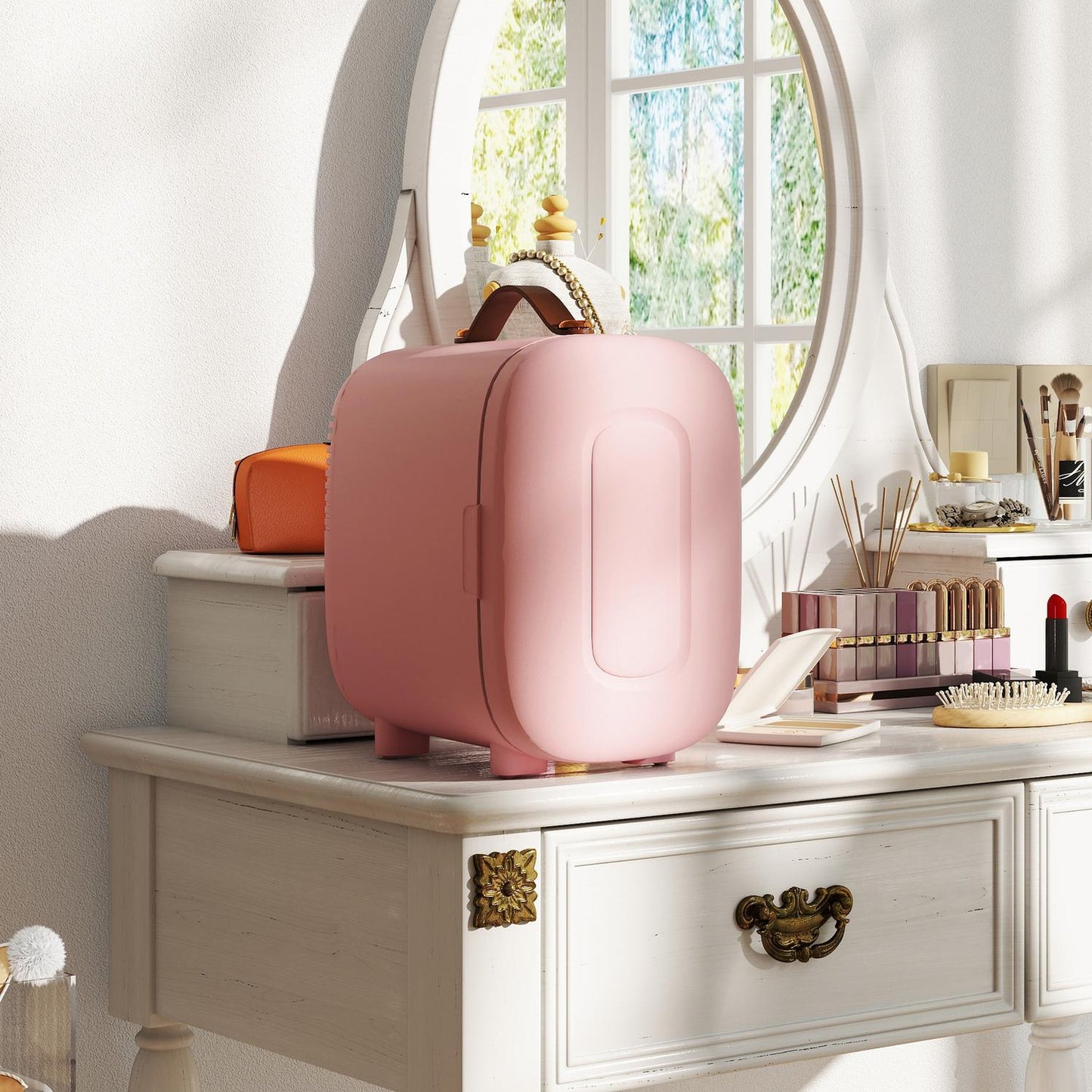 Mini Beauty Fridge – 4L, Pink, Skincare & Makeup Storage