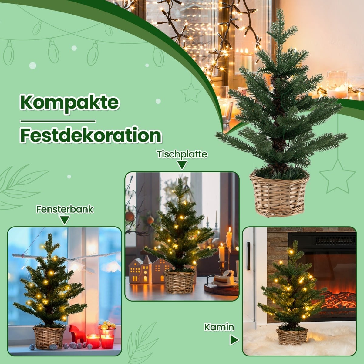 Mini Christmas Tree with LED Lights, 48cm, PE Material