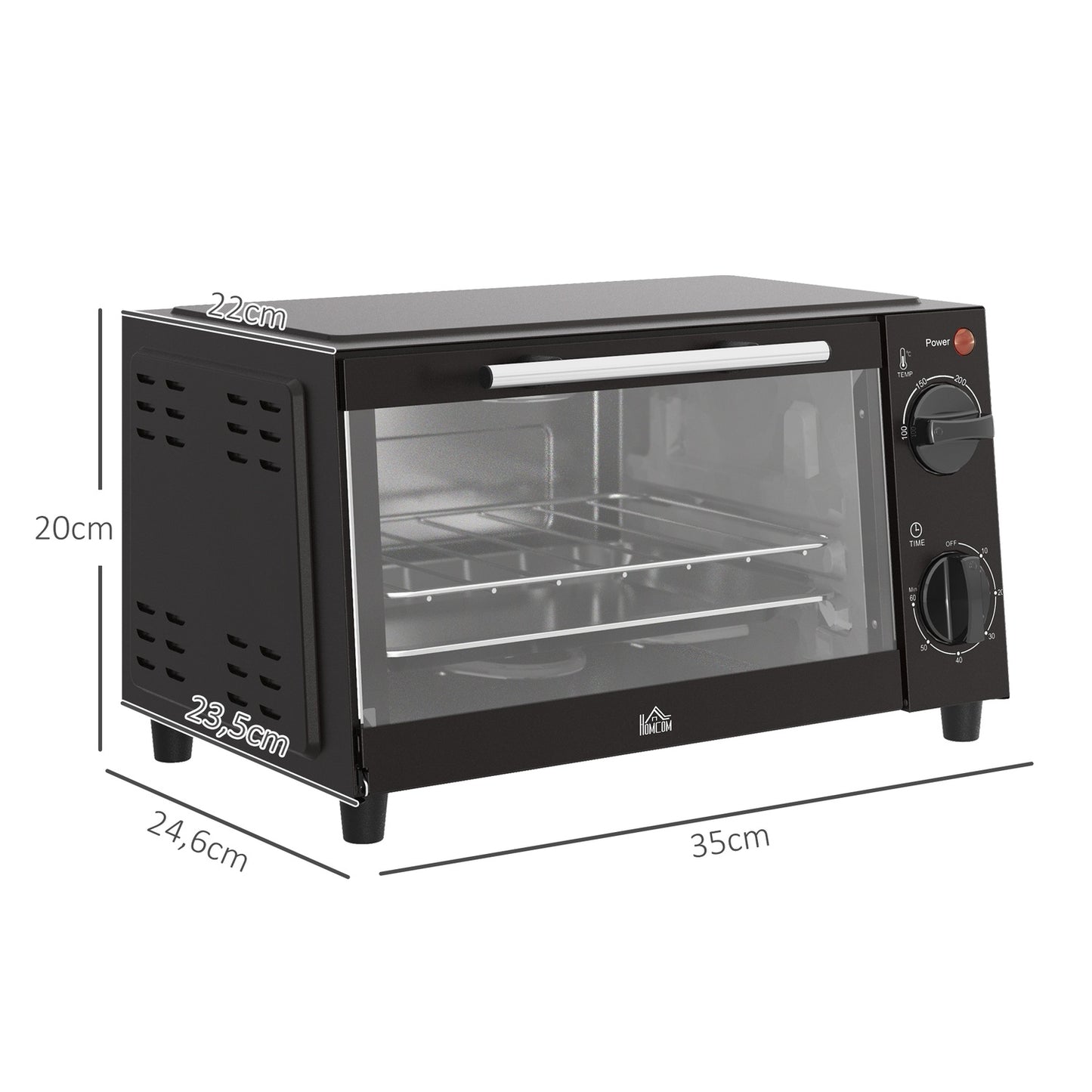 9L stainless steel mini oven, 750W, adjustable timer