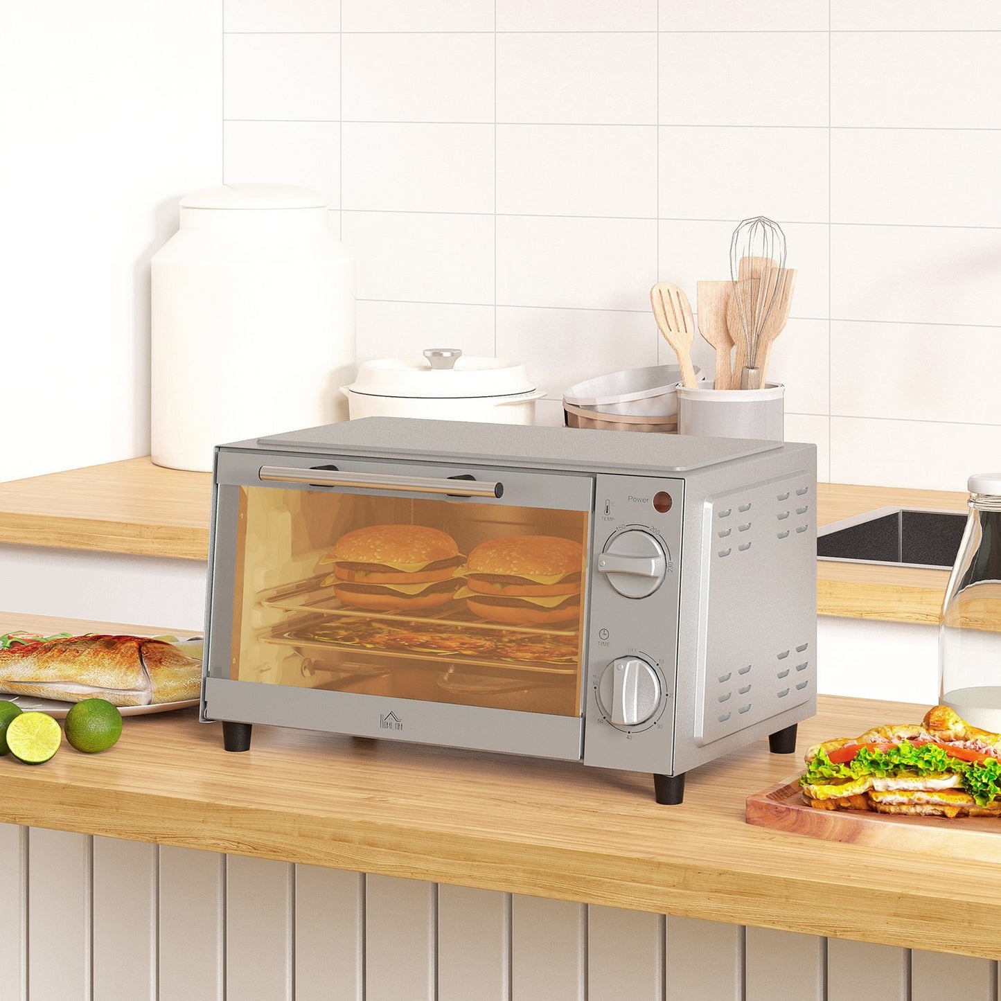 Mini oven 9L, Adjustable Temp & Timer, Stainless steel