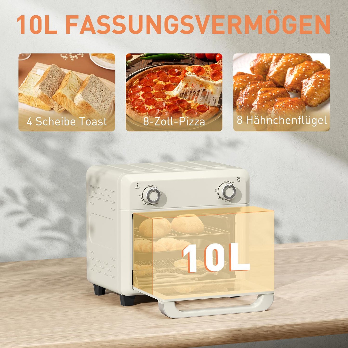 Mini Air Fryer Oven 10L, Stainless Steel, Touch Screen, 1000W