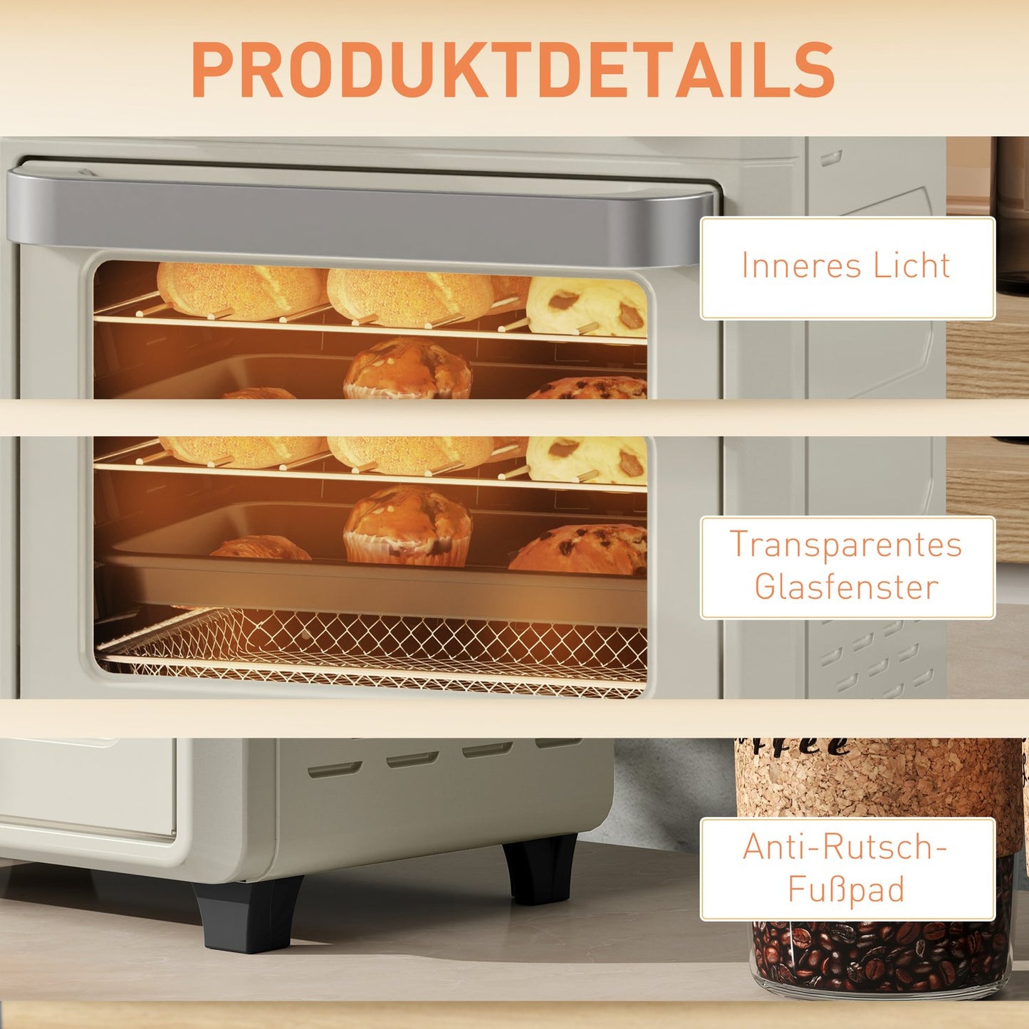 Mini Air Fryer Oven 10L, Stainless Steel, Touch Screen, 1000W